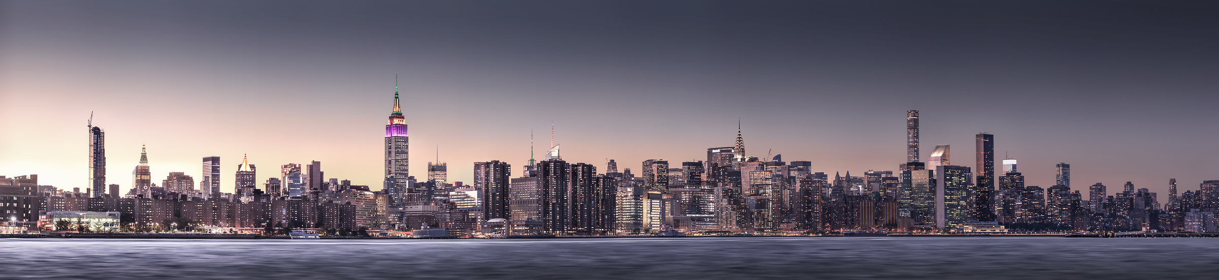 1,946 megapixels! The highest resolution cityscape VAST photo of the Midtown Manhattan city skyline in the evening sunset in New York City; created by Dan Piech.