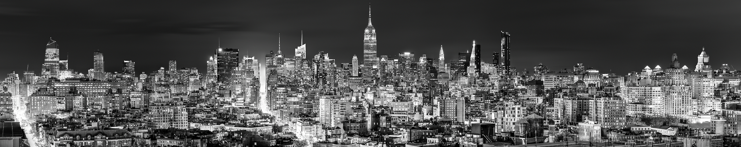 2,832 megapixels! A very high resolution, large-format VAST photo print of the Manhattan, New York City skyline at night; cityscape photo created by Dan Piech.