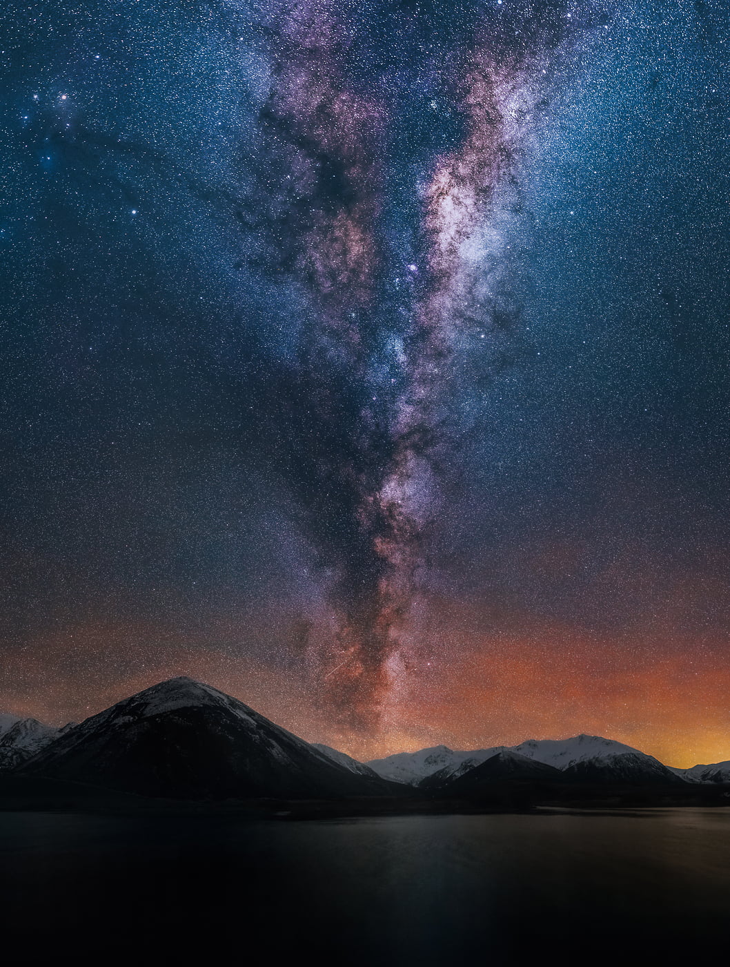 298 megapixels! A very high resolution, large-format VAST photo print of the night sky, milky way, and stars over mountains and a lake; fine art astrophotography landscape photo created by Paul Wilson in New Zealand.