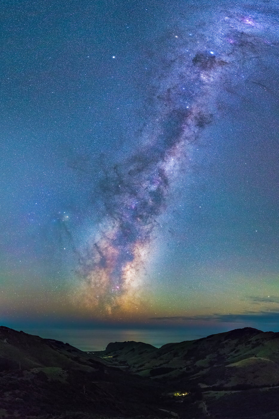 138 megapixels! A very high resolution, large-format VAST photo print of the night sky, milky way, and stars over the ocean; fine art astrophotography landscape photo created by Paul Wilson in Eastern Bays, Banks Peninsula, New Zealand.
