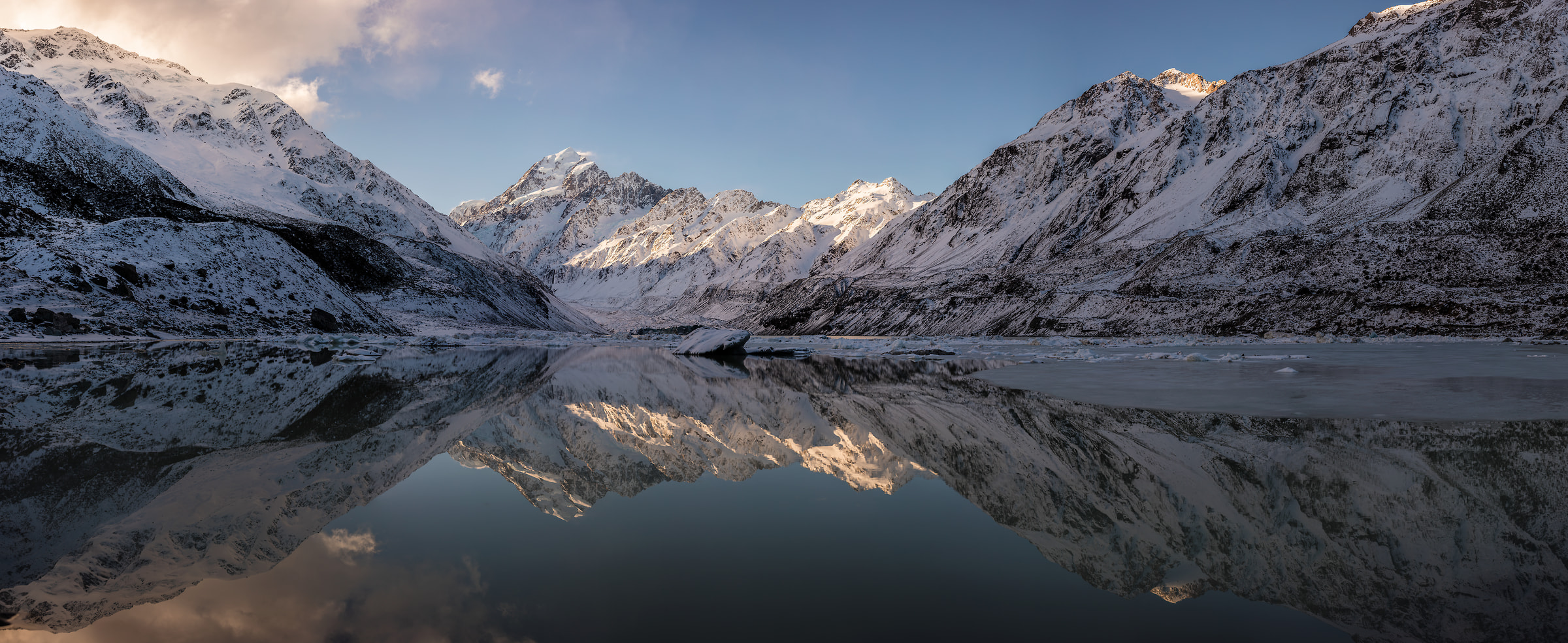 669 megapixels! A very high resolution, large-format VAST photo print of a frozen lake and mountains. Nature landscape mountain photo created by Chris Collacott at Mt Aoraki and Mt. Cook National Park.