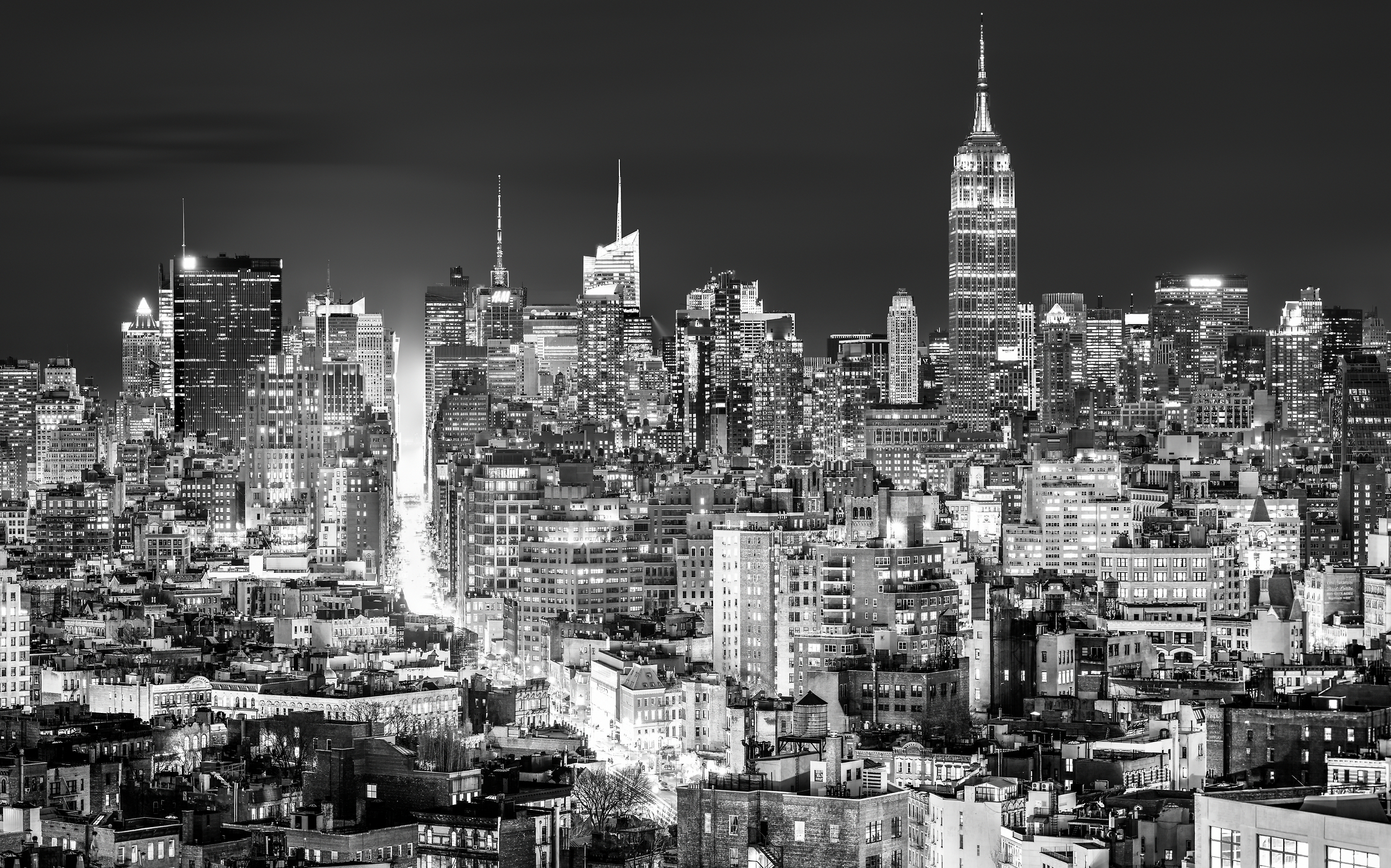 1,105 megapixels! A very high resolution, large-format VAST photo print of the Manhattan, New York City skyline at night; cityscape photo created by Dan Piech.