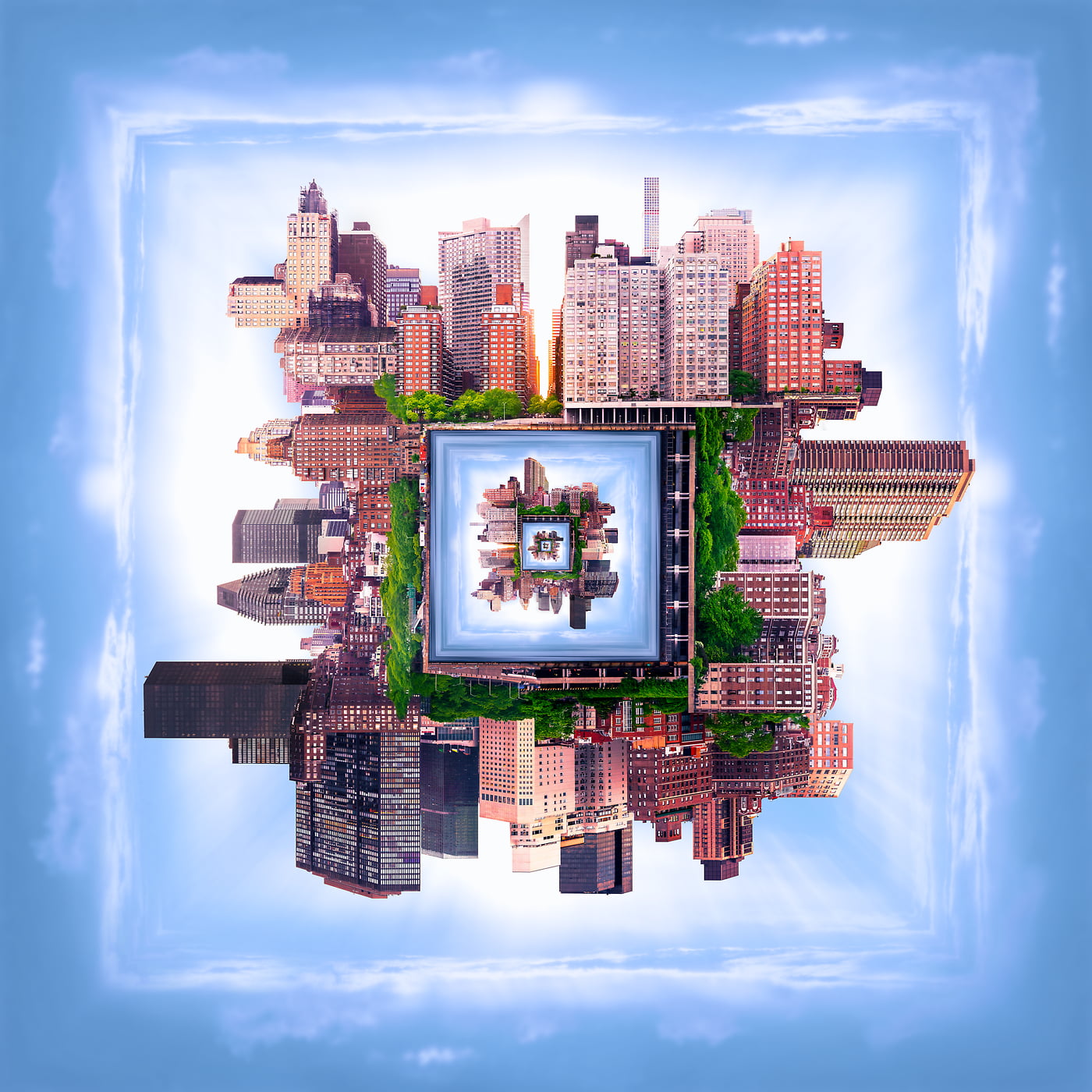 2,204 megapixels! A very high resolution, large-format VAST photo print of a surreal city in a square shape; artistic fine art skyline photograph created by Dan Piech in Midtown East, Manhattan, New York City.