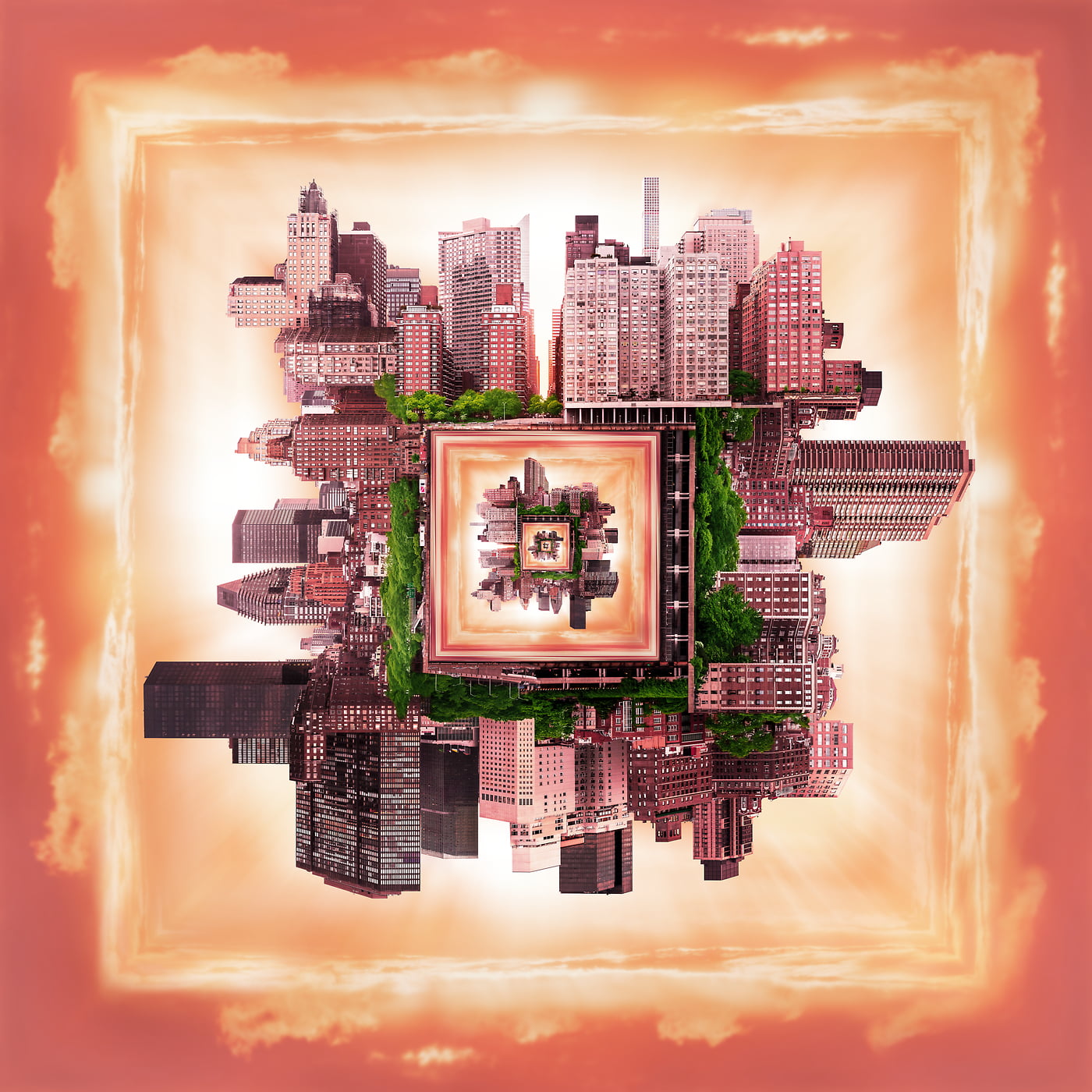 2,204 megapixels! A very high resolution, large-format abstract photo of a city in a square shape; fine art print created by Dan Piech in Midtown East, Manhattan, New York City.