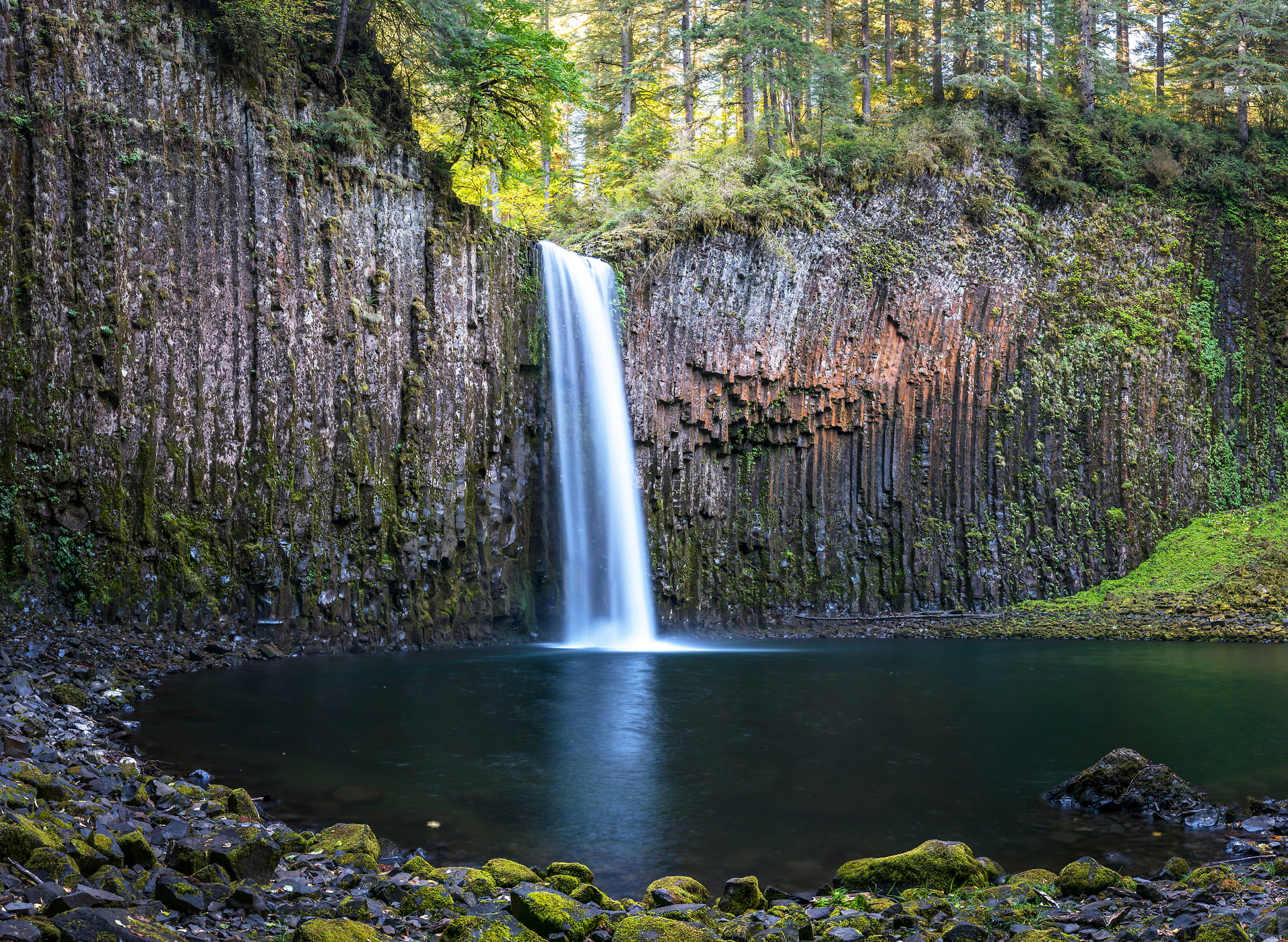 607 megapixels! A very high resolution, large-format VAST photo print of Abiqua Falls waterfall in a forest; nature fine art print created by Justin Katz in Oregon.