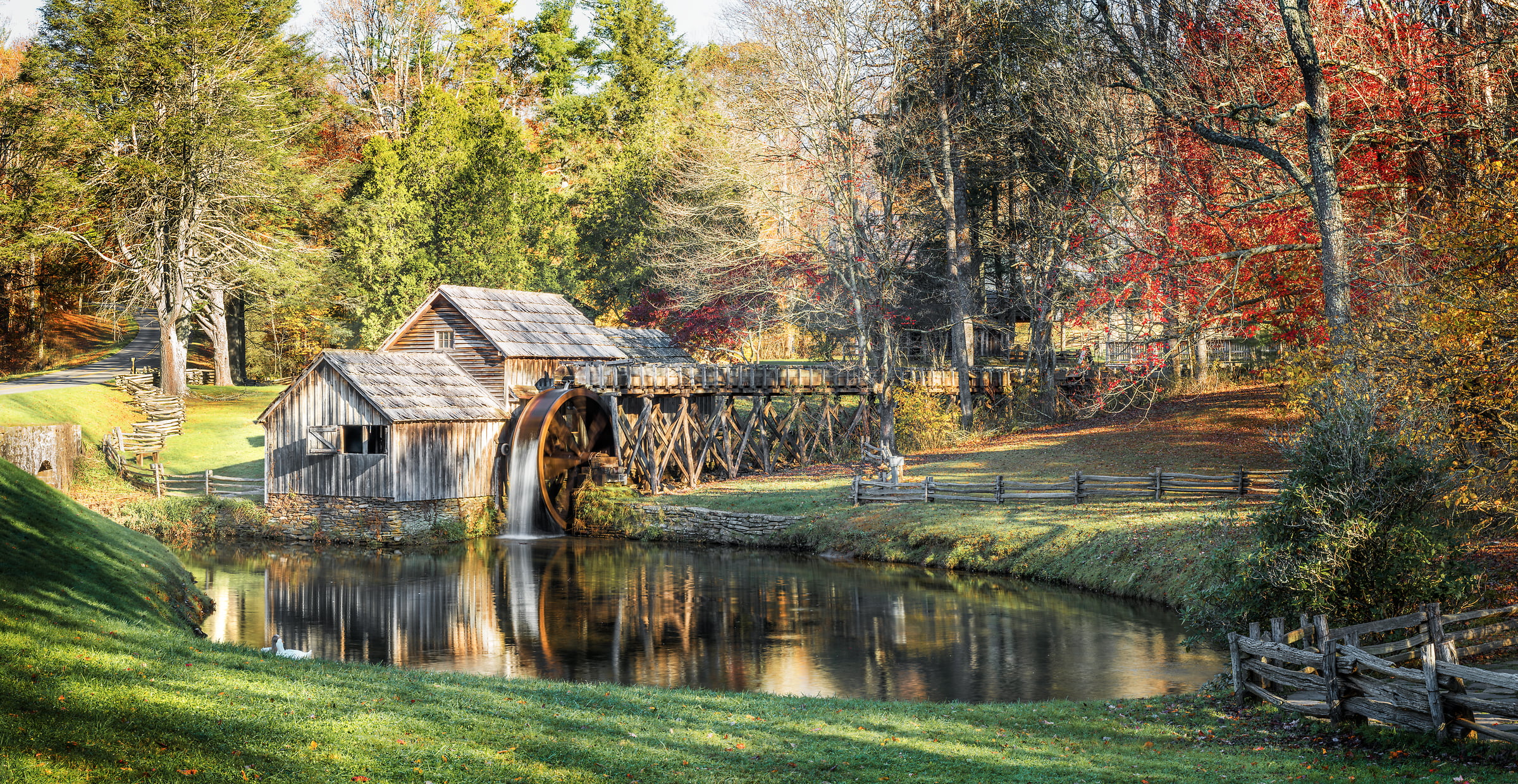 138 megapixels! A very high resolution, large-format VAST photo of a quaint old mill and a waterwheel; fine art photograph created by Jim Tarpo at Milepost 176 of the Blue Ridge Pkwy, Virginia.