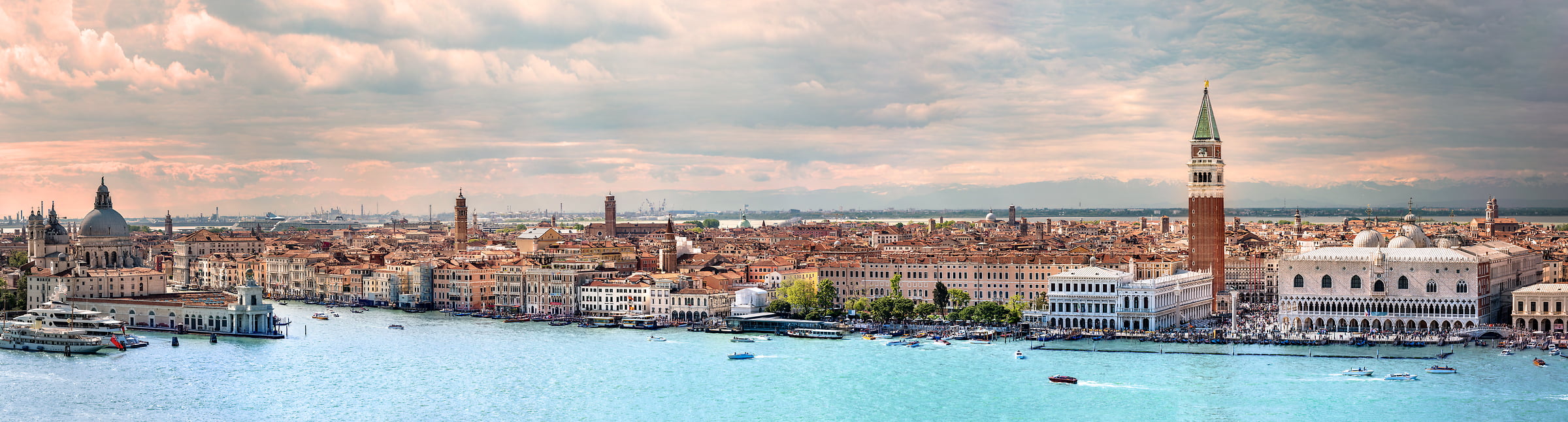 523 megapixels! A very high resolution, large-format VAST photo print of Venice, Italy with the Campanile di San Marco, canals, and boats; fine art cityscape photograph created by Justin Katz in Venice, Italy.