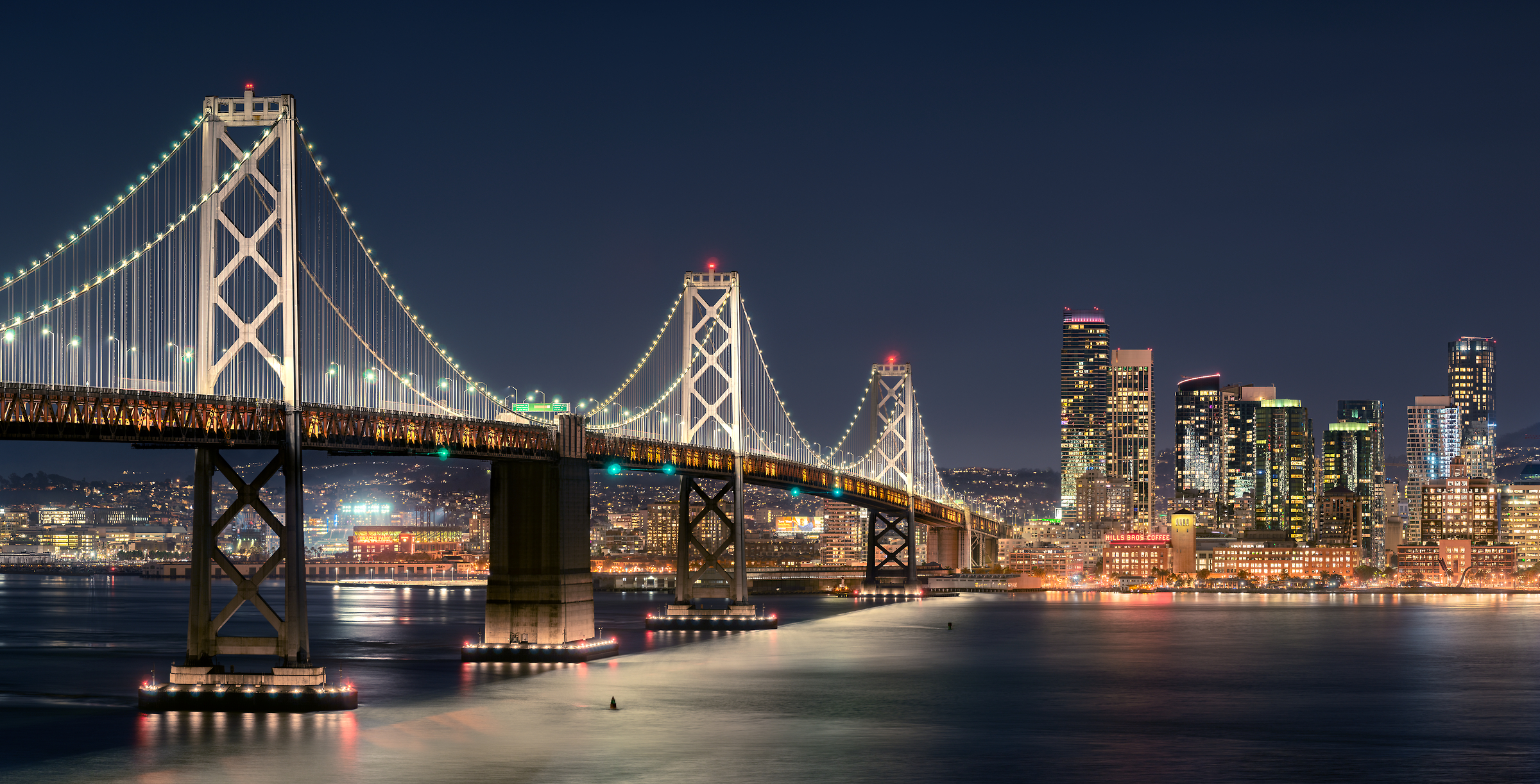 266 megapixels! A very high resolution, large-format VAST photo print of the San Francisco Bay Bridge; photograph created by Jim Tarpo in Yerba Buena Island and Treasure Island, San Francisco, California.