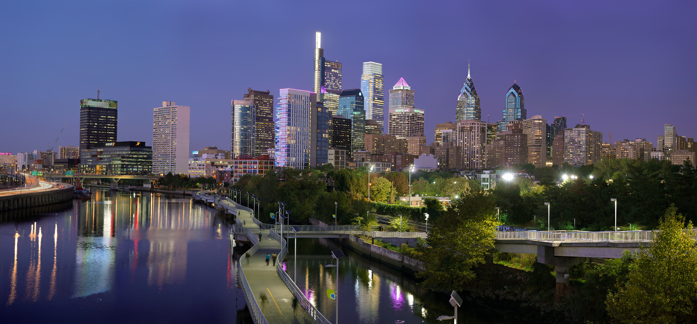 612 megapixels! A very high resolution, large-format VAST photo print of the Philadelphia skyline at dusk; cityscape photograph created by Phil Crawshay in Philadelphia, PA.