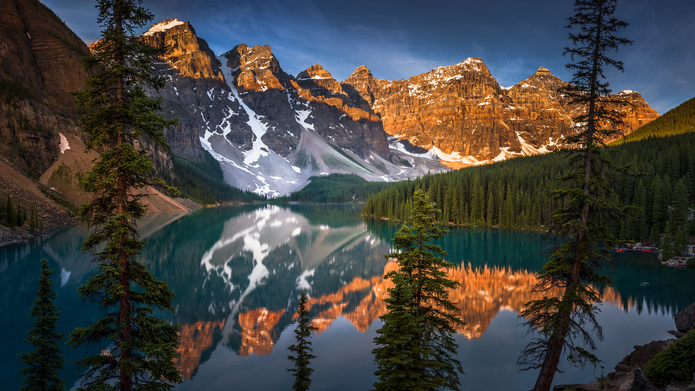 360 megapixels! A very high resolution, large-format VAST photo print of Moraine Lake with trees in the foreground, the lake in the middle and mountains in the background; landscape photograph created by Tim Shields in Moraine Lake, Banff National Park, Canada.