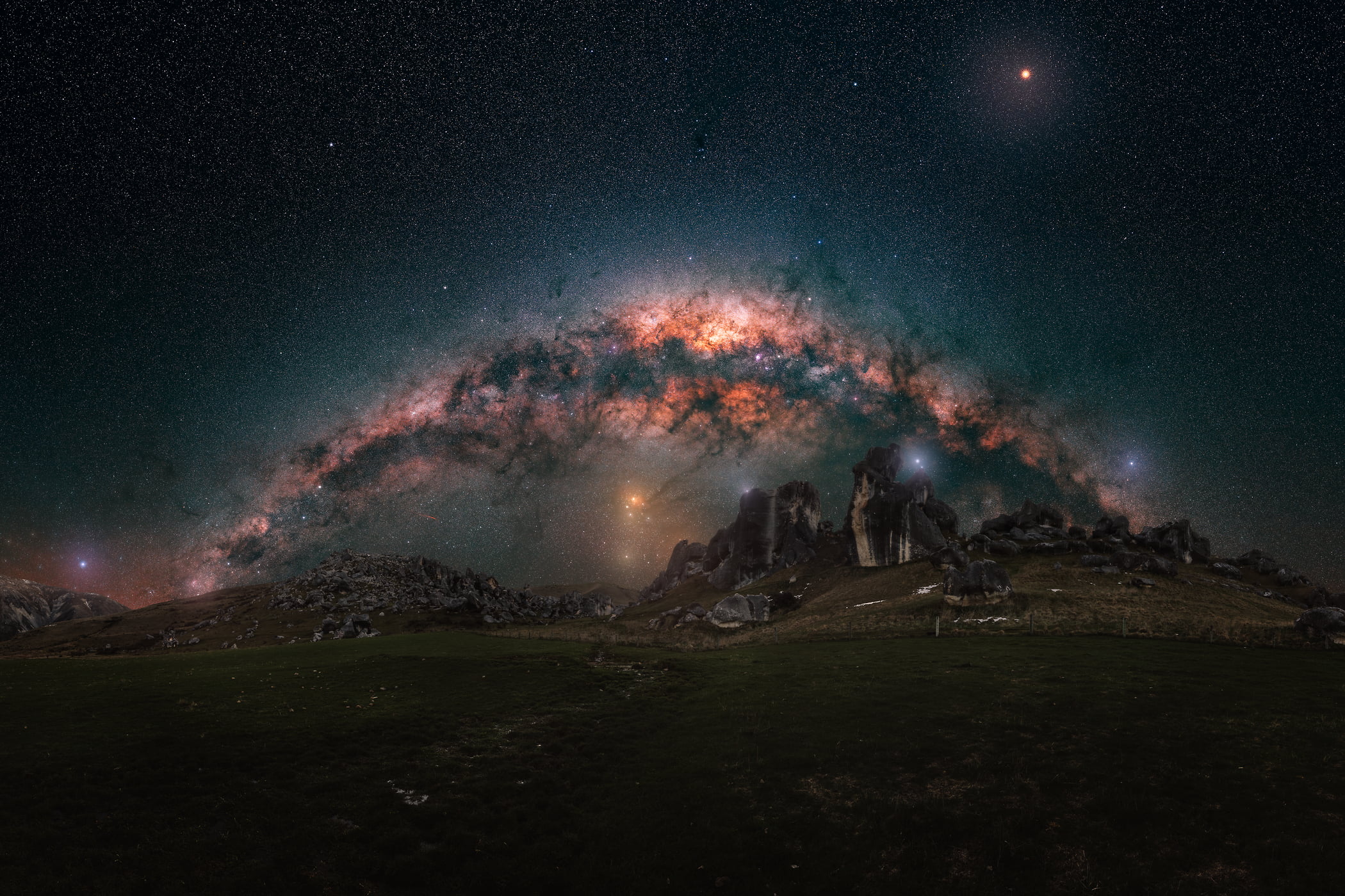 700 megapixels! A very high resolution, large-format VAST photo print of the Milky Way; panorama photograph created by Paul Wilson in Castle Hill, Canterbury, New Zealand.