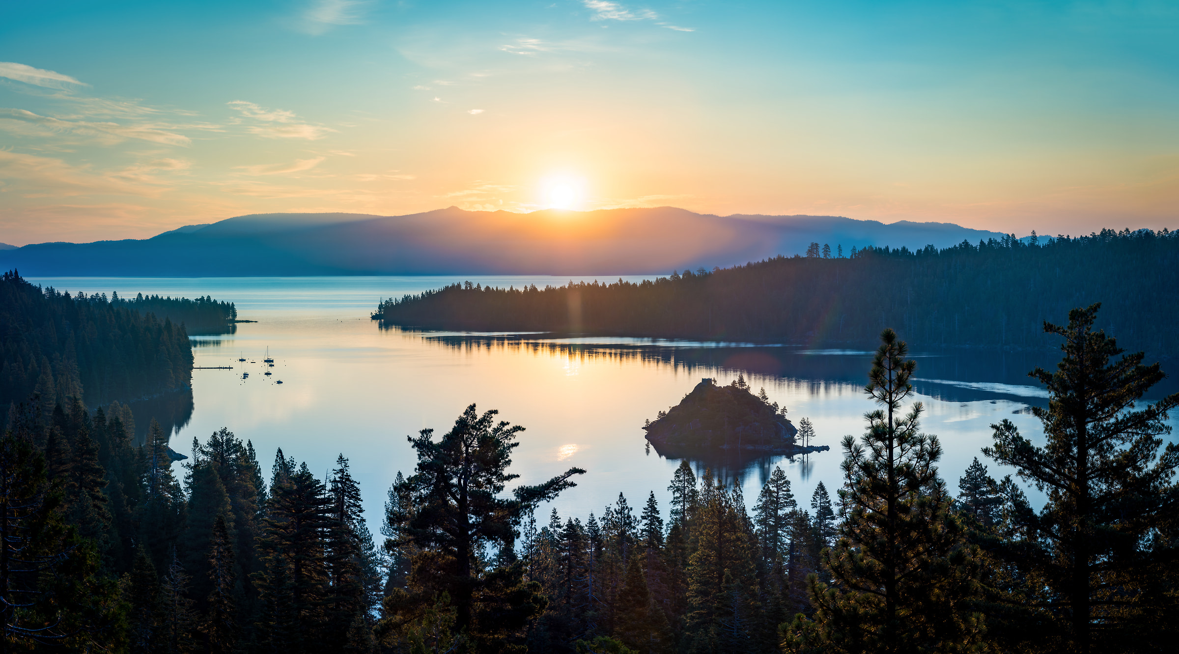 471 megapixels! A very high resolution, large-format VAST photo print of a sunrise over a lake; landscape photograph created by Justin Katz in Emerald Bay, Lake Tahoe, California.