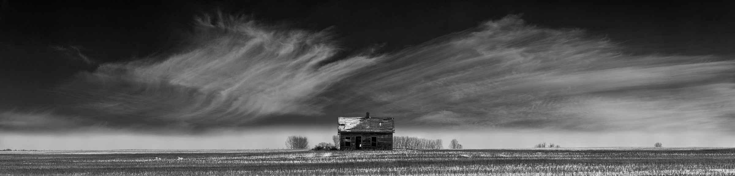 1,647 megapixels! A very high resolution, black and white VAST photo print of an abandoned house on a prairie with snow; landscape photograph created by Scott Dimond in Wheatland County, Alberta, Canada.