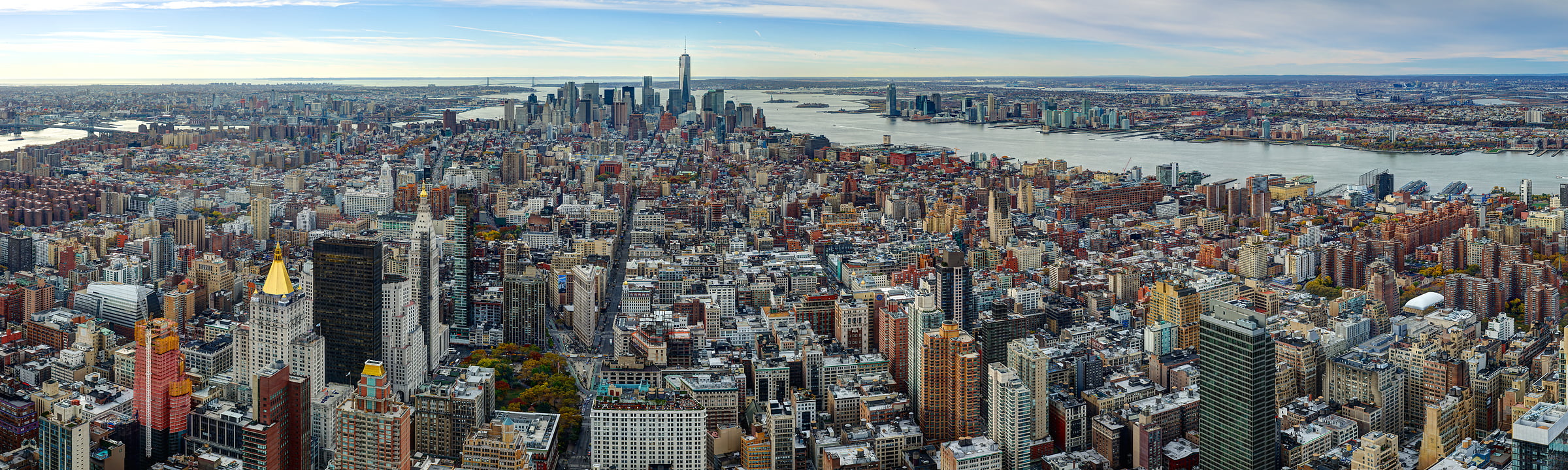 416 megapixels! A very high resolution, large-format VAST photo print of Manhattan; aerial photograph created by Tim Lo Monaco at the Empire State Building in Manhattan, New York City, New York.