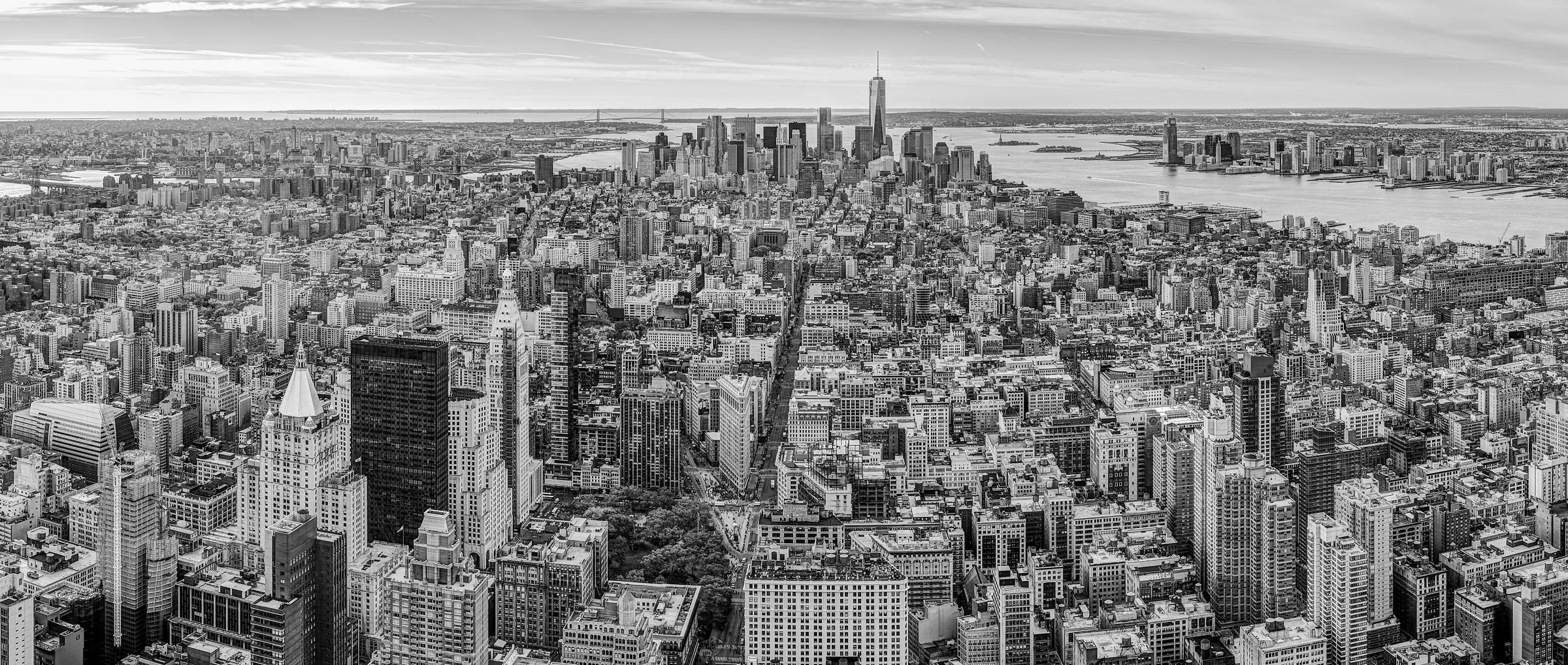 294 megapixels! A very high resolution, large-format VAST photo print of the view from the Empire State Building; black & white photograph created by Tim Lo Monaco at the Empire State Building in Manhattan, New York City, New York.