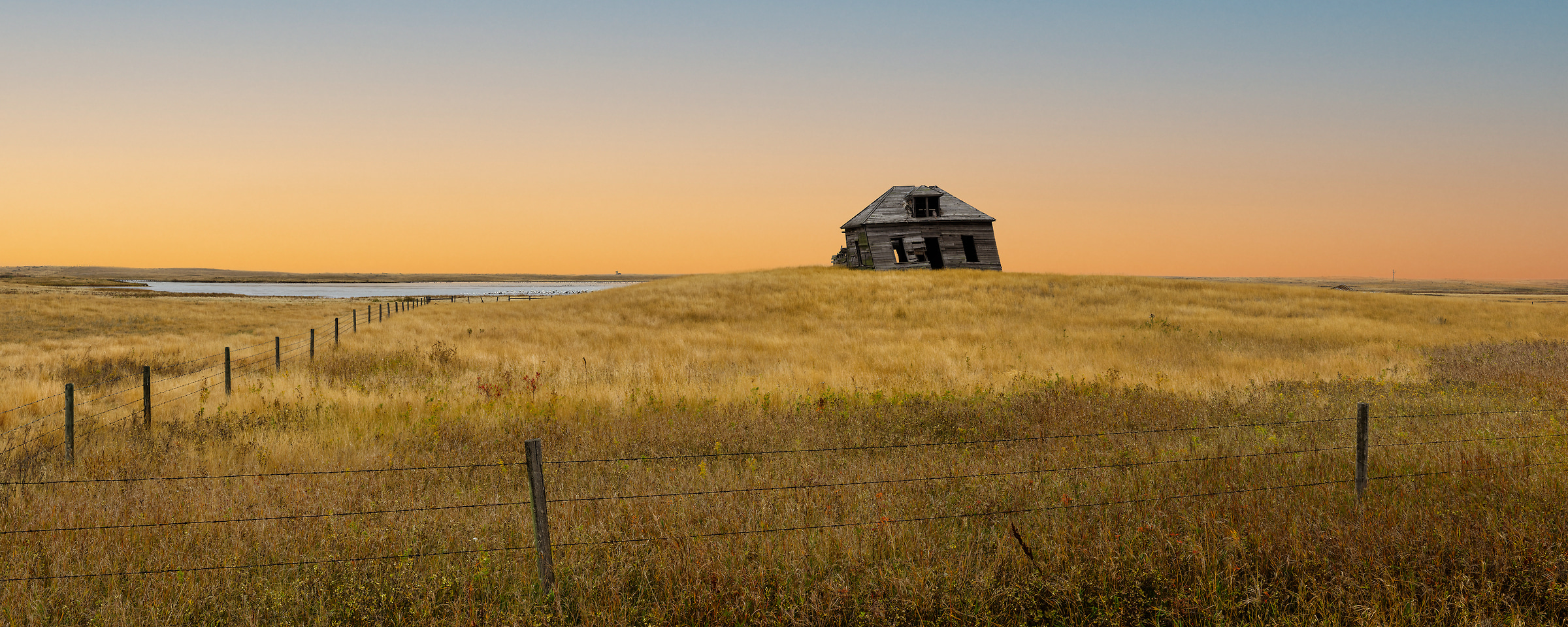 863 megapixels! A very high resolution, large-format VAST photo print of an abandoned house in a field at sunrise; landscape photograph created by Scott Dimond in Vulcan County, Alberta, Canada.