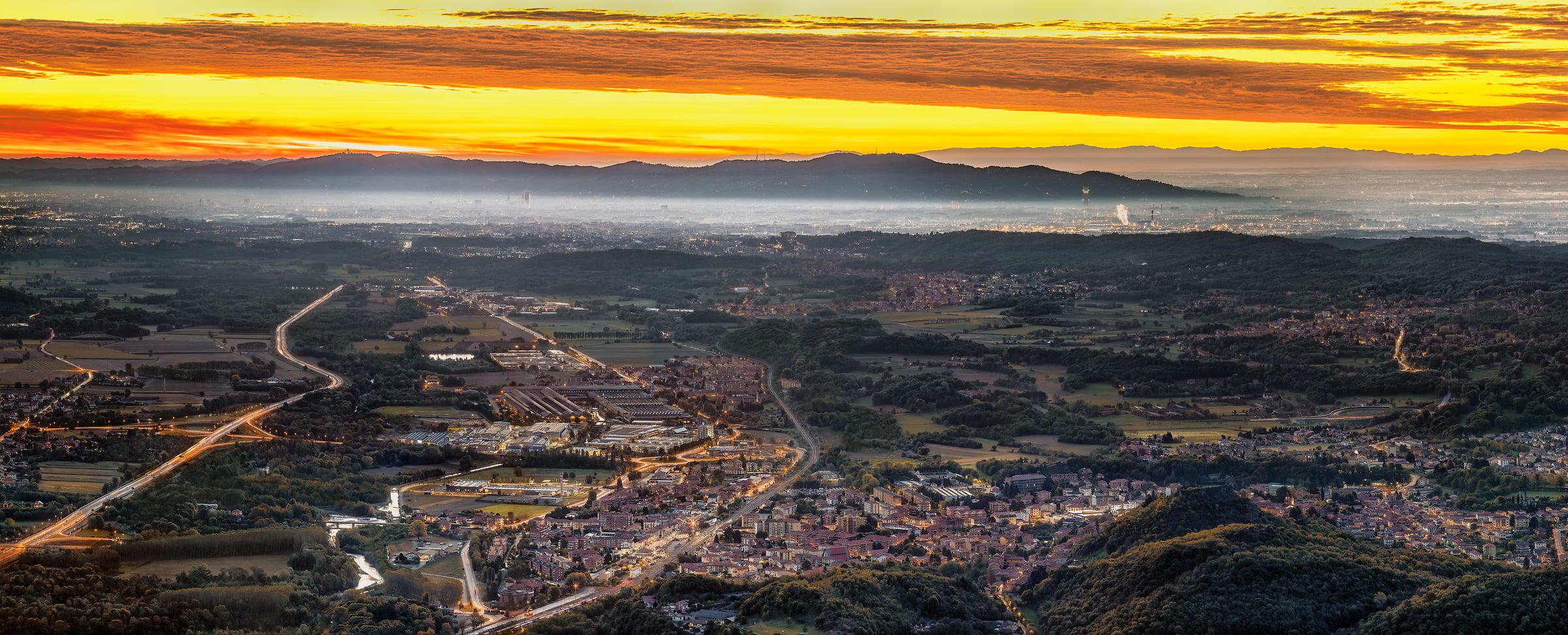 480 megapixels! A very high resolution, large-format VAST photo print of Turin, Italy at sunset; photograph created by Duilio Fiorille in Punta Ancoccia, Sant'Ambrogio, Piedmont, Italy.