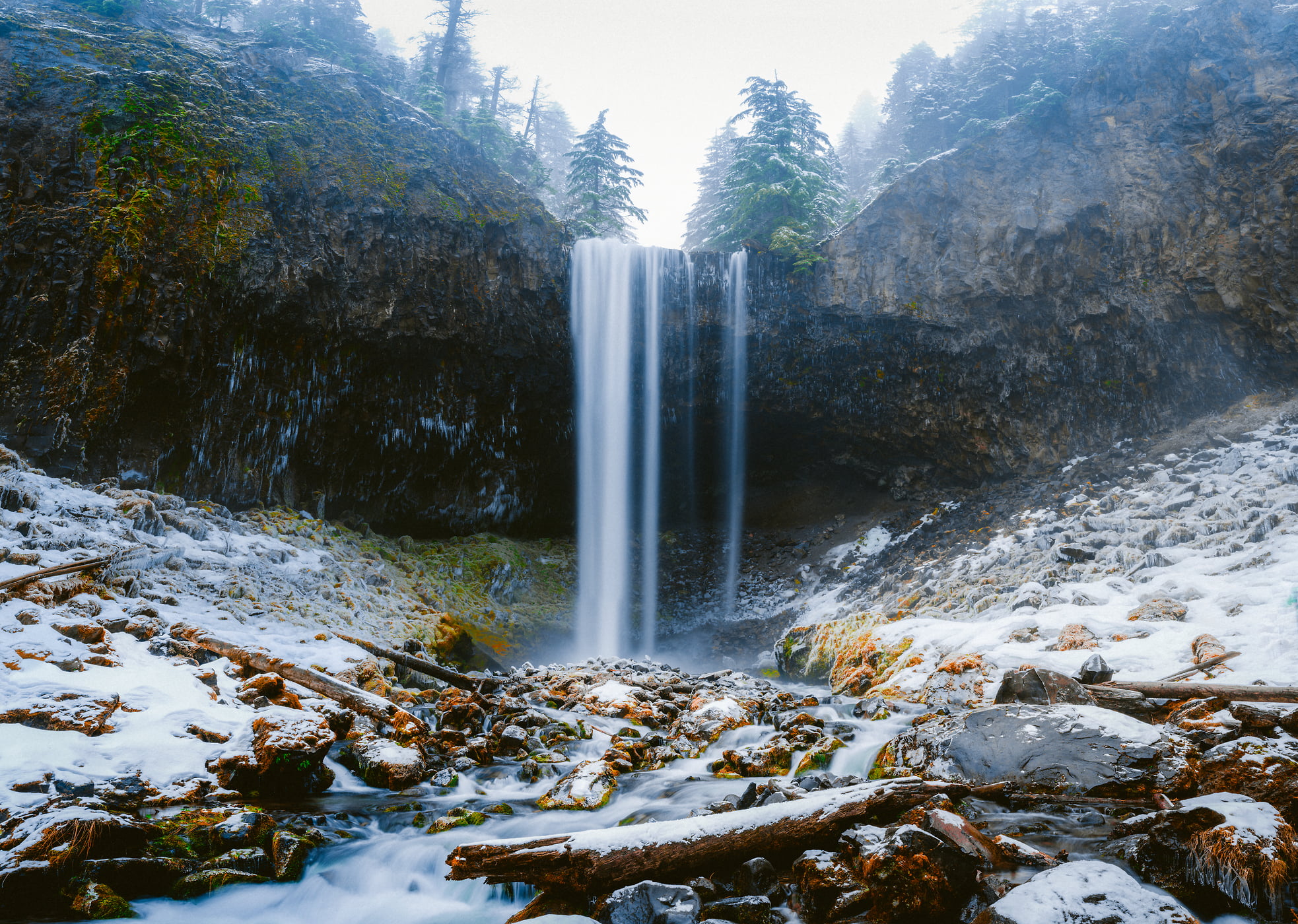 510 megapixels! A very high resolution, large-format VAST photo print of a snowy waterfall; photograph created by Justin Katz at Tamawanas Falls, Mount Hood, Oregon.
