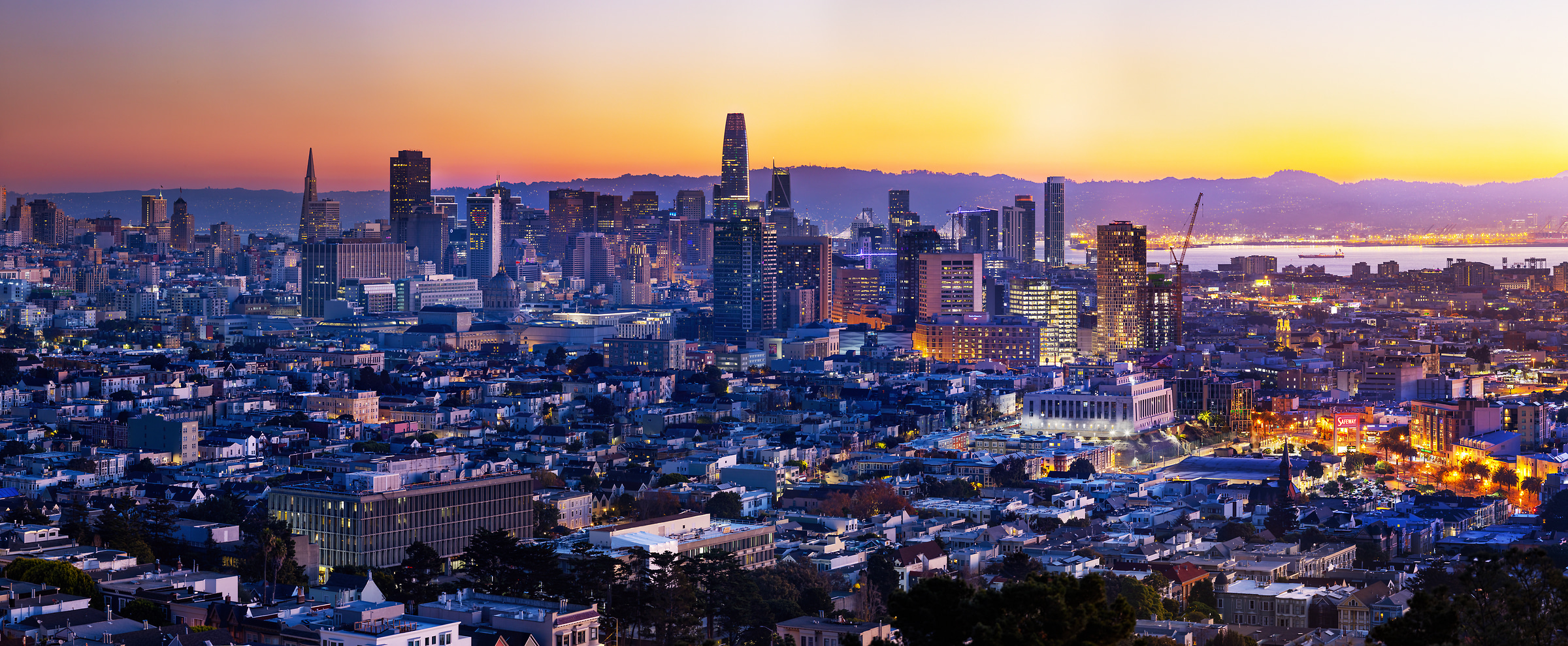 359 megapixels! A very high resolution, large-format VAST photo print of San Francisco at sunrise; skyline photograph created by Nicholas Gonzales in Tank Hill, San Francisco, California.