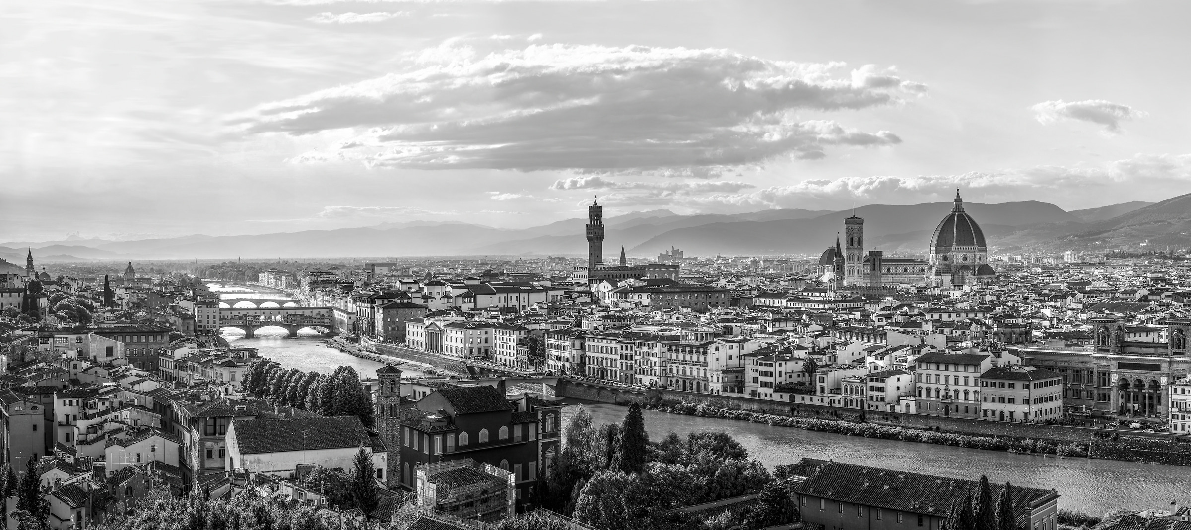 666 megapixels! A very high resolution, large-format VAST photo print of Italy; black & white photograph created by Justin Katz in Piazzale Michelangelo, Florence, Toscana, Italy.