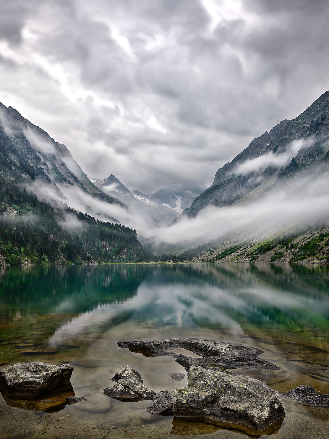 153 megapixels! A very high resolution, large-format VAST photo print of a mountain lake; landscape photograph created by David Meaux in Lac de Gaube, Cauterets, Hautes-Pyrénées, France.