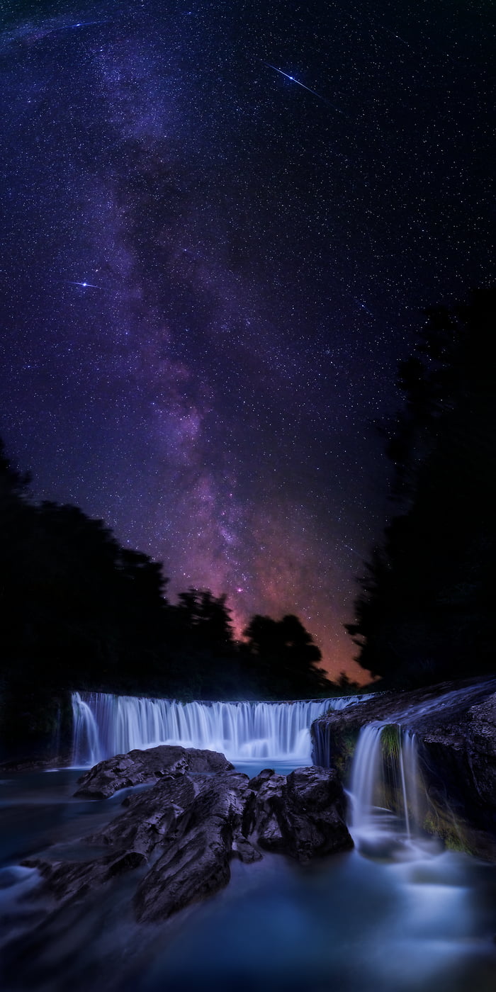 145 megapixels! A very high resolution, large-format VAST photo print of night sky stars and a waterfall; nature photograph created by David Meaux in Cascade de la Vis, Saint-Laurent-le-Minier, le Gard, France.