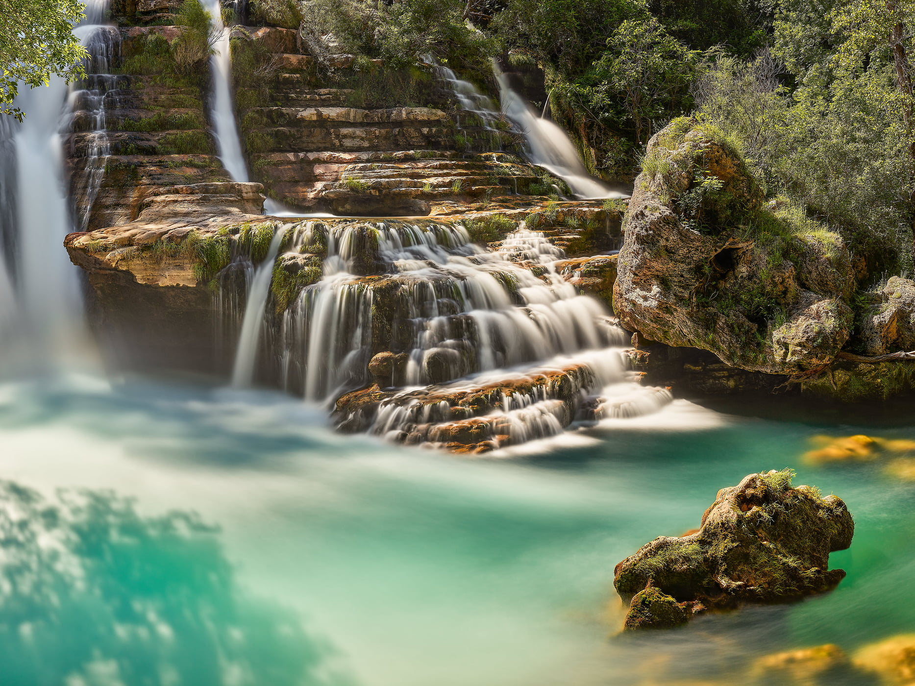 181 megapixels! A very high resolution, large-format VAST photo print of a waterfall and rocks; nature photograph created by David Meaux in Cascade de Navacelles, Navacelles, l'Hérault, France.