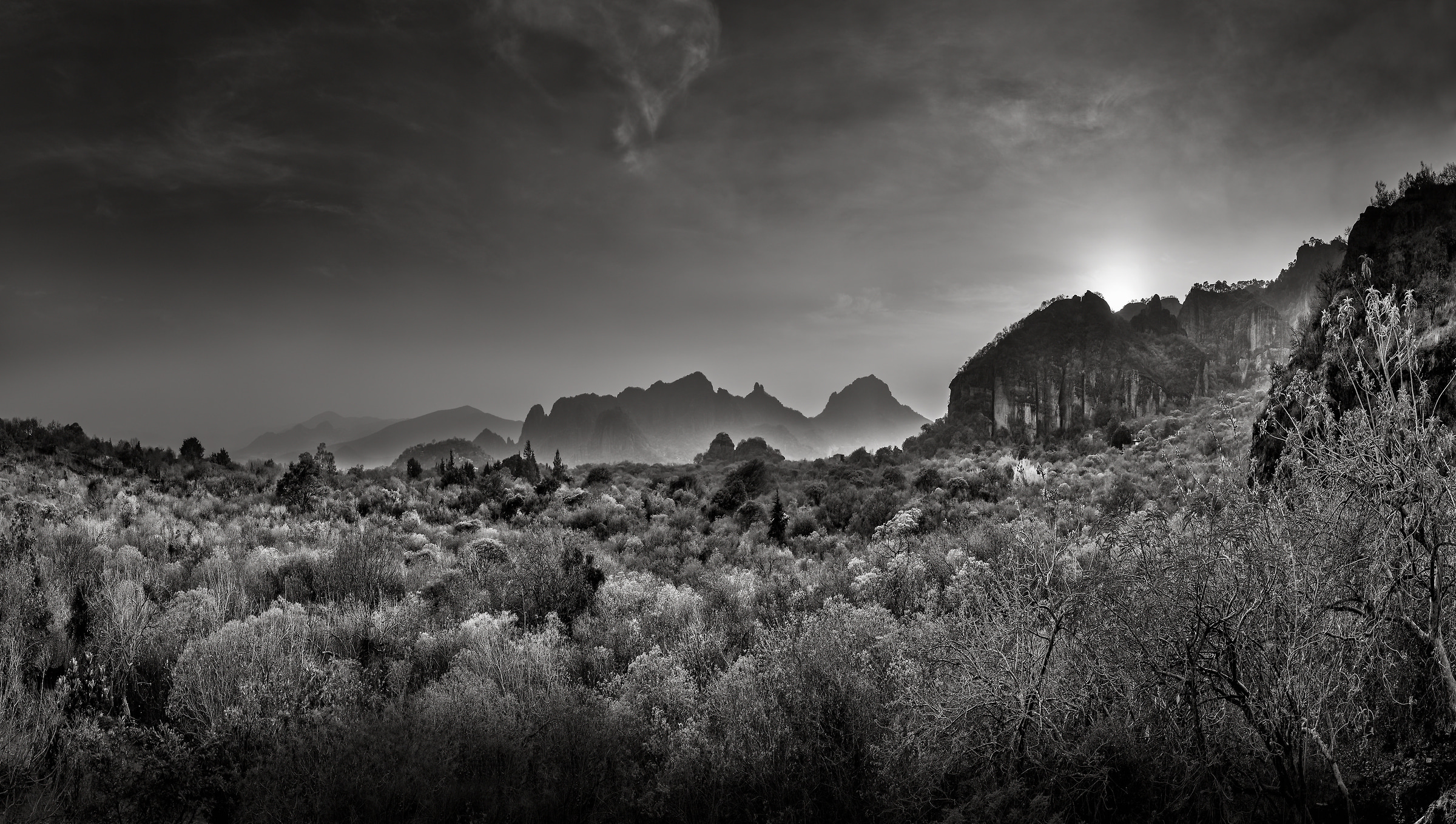 436 megapixels! A very high resolution, black & white VAST photo print of a Mexico landscape; photograph created by Peter Rodger in Tapoztlán, Mexico.