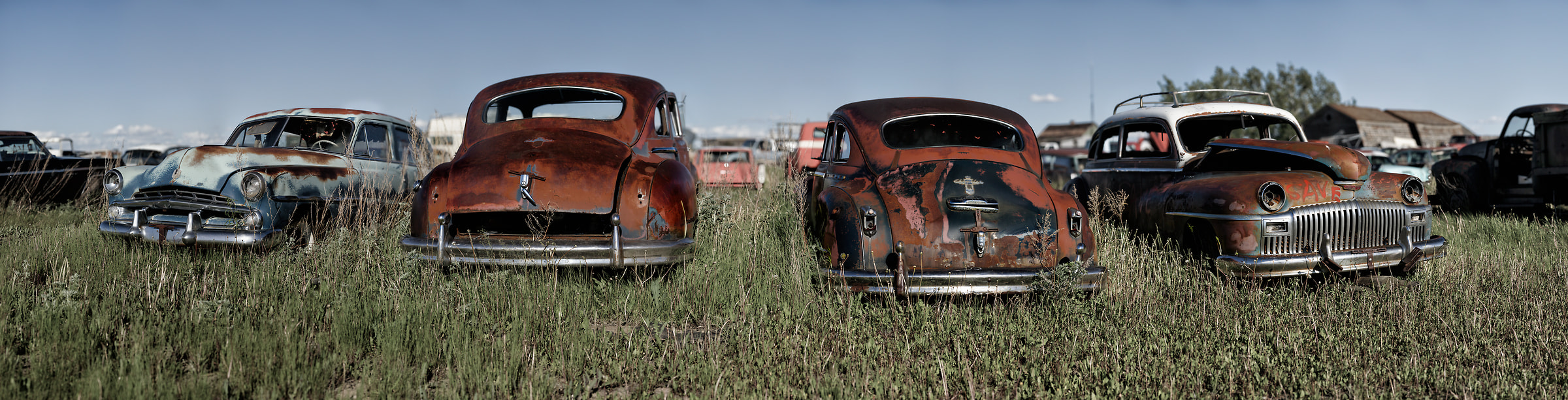 2,880 megapixels! A very high resolution, large-format VAST photo print of abandoned cars in a junkyard; photograph created by Scott Dimond.