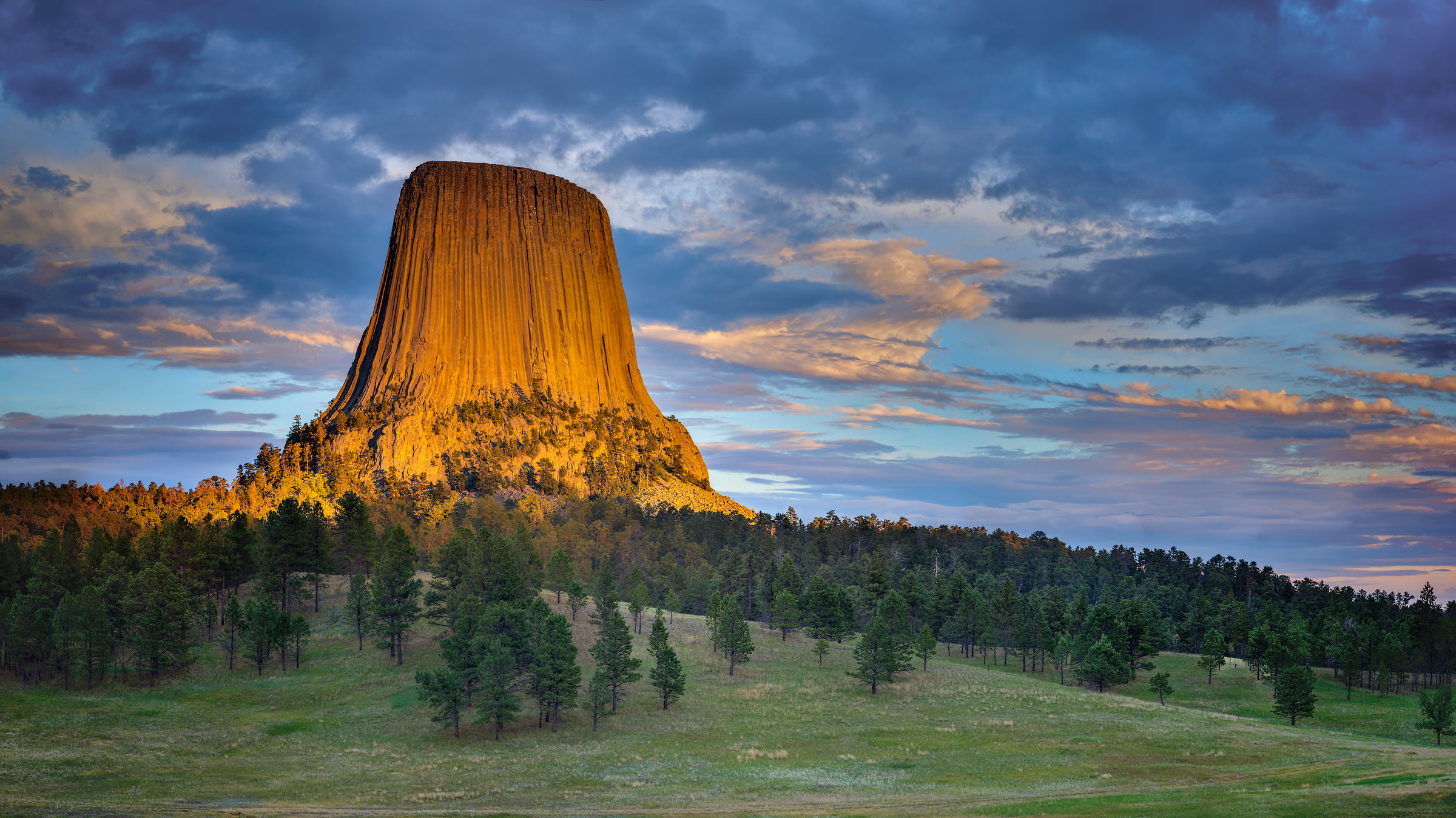 390 megapixels! A very high resolution, large-format VAST photo print of Devils Tower National Monument at sunset; landscape photograph created by John Freeman in Wyoming.