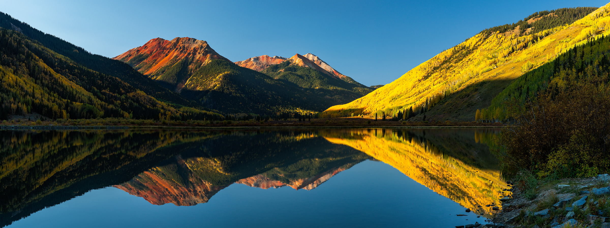 160 megapixels! A very high resolution, large-format VAST photo print of an autumn landscape with mountains and a lake; landscape photograph created by Phillip Noll in Ouray, Colorado.