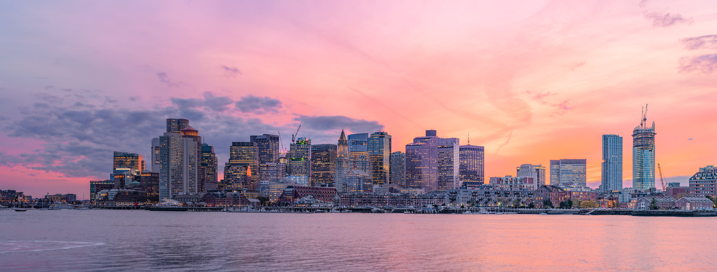 603 megapixels! A very high resolution, large-format VAST photo print of the Boston skyline at sunset; cityscape photograph created by Chris Blake in Boston, Massachusetts.