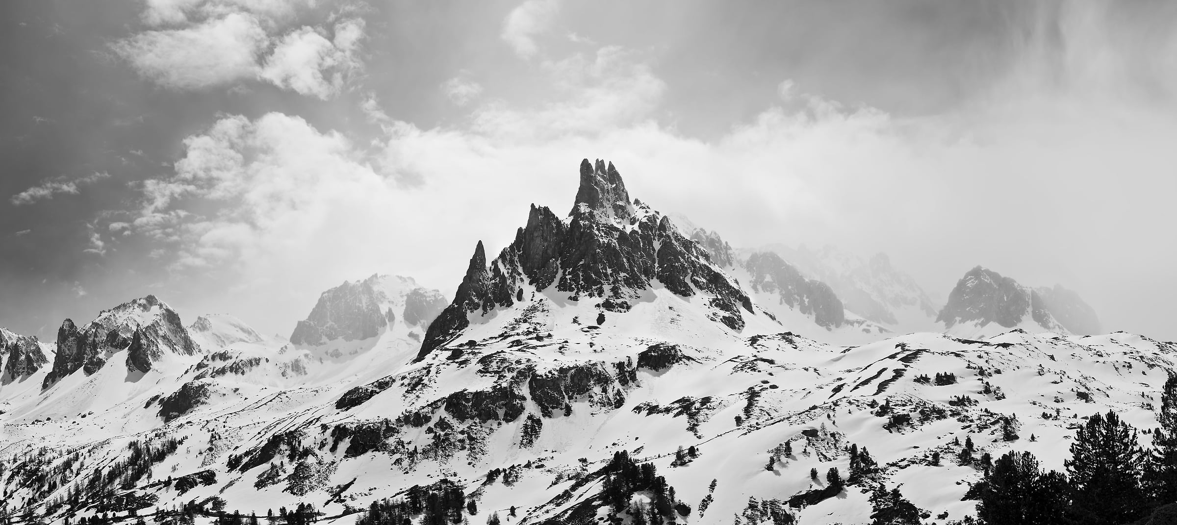 1,158 megapixels! A very high resolution, large-format VAST photo print of a mountain; black & white photograph created by David Meaux in Vallée de la Clarée, Hautes-Alpes, Provence-Alpes-Côte d'Azur, France.