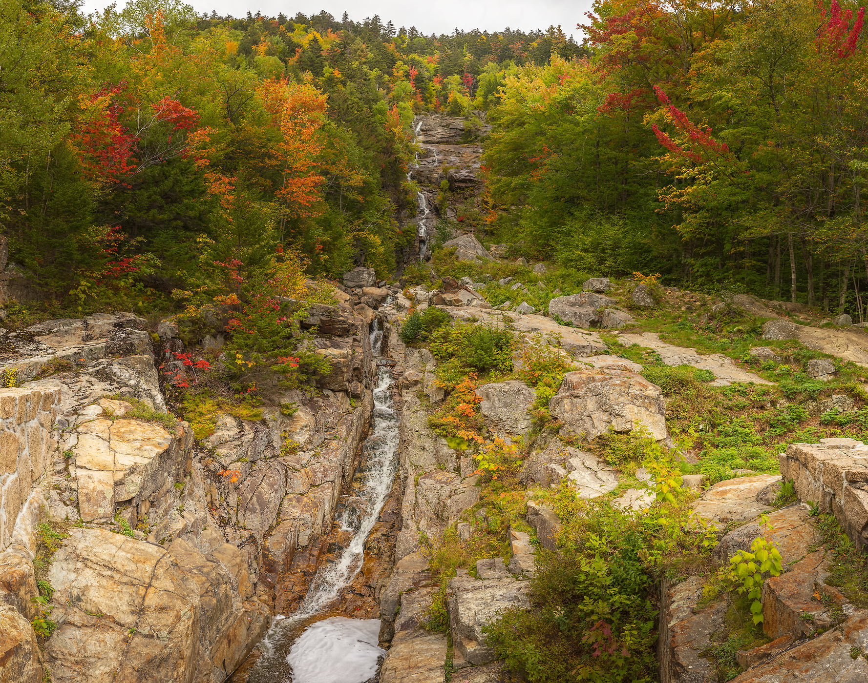 2,846 megapixels! A very high resolution, large-format VAST photo print of a waterfall in autumn; nature photograph created by John Freeman in White Mountains, New Hampshire.