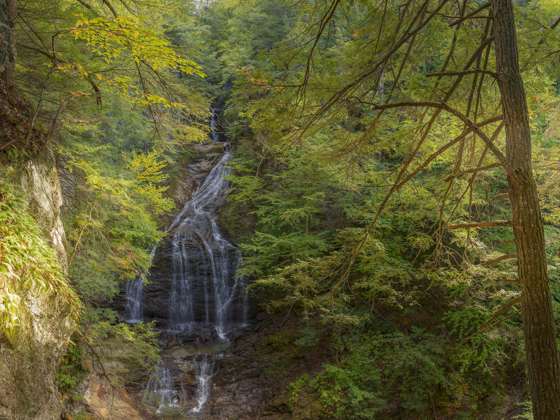 1,106 megapixels! A very high resolution, large-format VAST photo print of a waterfall in the forest; nature photograph created by John Freeman in Moss Glen Falls Rd, Stowe, Vermont.