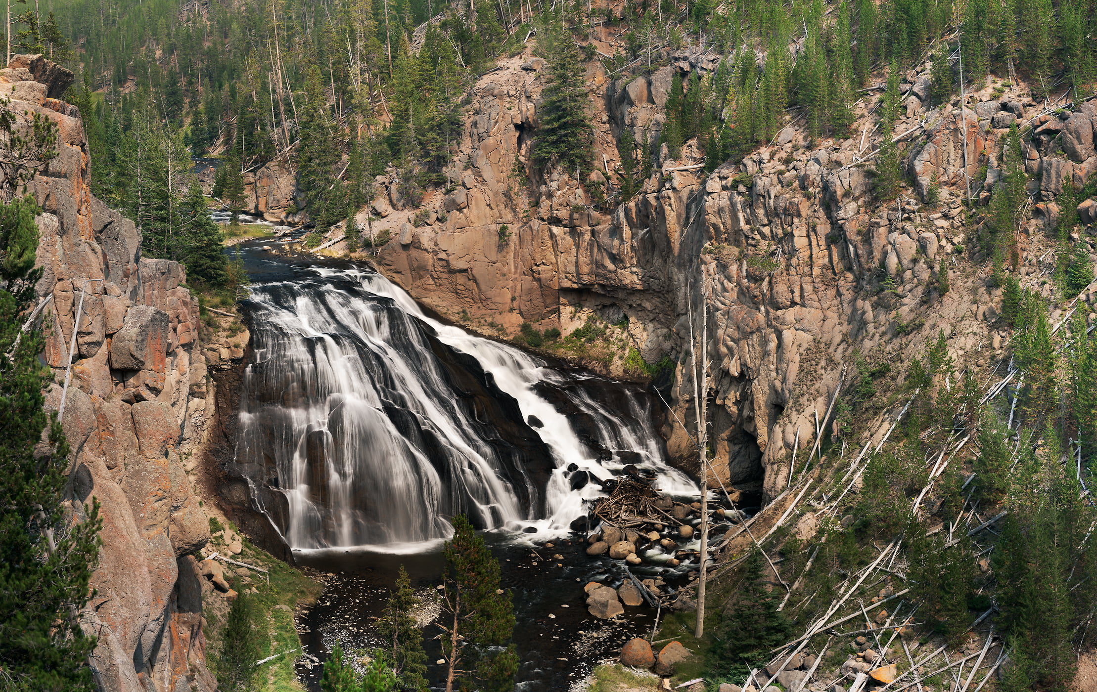 660 megapixels! A very high resolution, large-format VAST photo print of Gibbon Falls waterfall; photograph created by Phillip Noll in Yellowstone National Park, Wyoming.