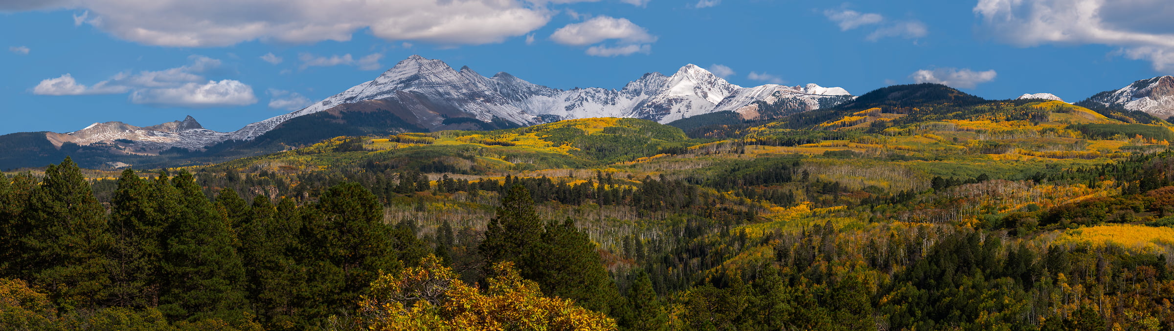 409 megapixels! A very high resolution, large-format VAST photo print of Colorado landscape in autumn with Mt. Hesperus in the background; photograph created by Phillip Noll.