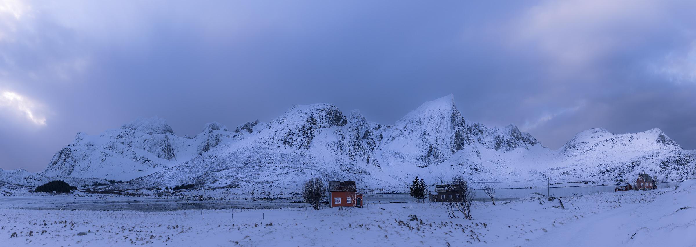 129 megapixels! A very high resolution, large-format VAST photo print of a landscape with mountains and a red house; landscape photograph created by Alfred Feil in Napp, Flakstad, Lofoten, Norway.