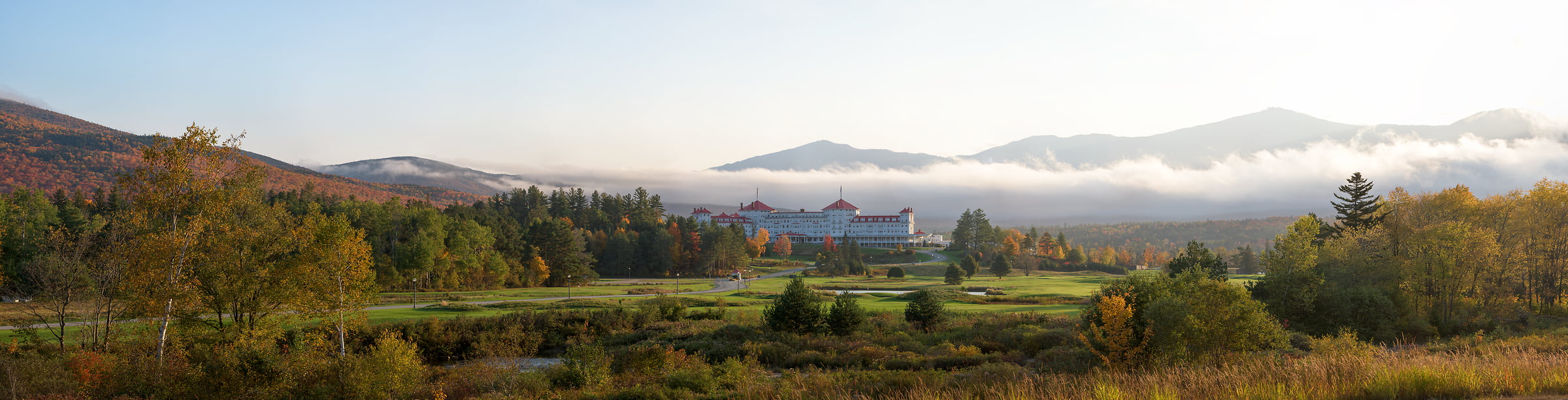 809 megapixels! A very high resolution, large-format VAST photo print of Mount Washington Hotel; landscape photograph created by Aaron Priest in Bretton Woods, Carroll, New Hampshire.