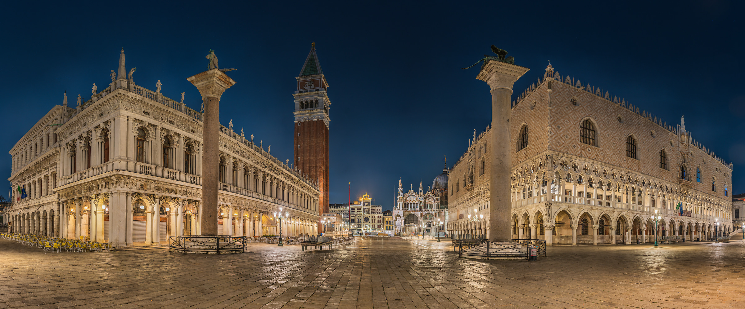 1,785 megapixels! A very high resolution, large-format VAST photo print of Piazza San Marco at night; panorama photograph created by Alfred Feil in Piazza San Marco, Venice, Italy.