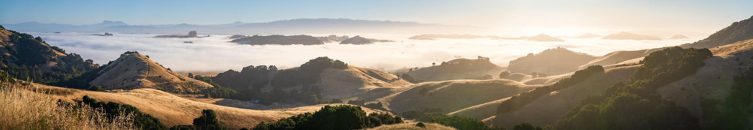 373 megapixels! A very high resolution, large-format VAST photo print of rolling hills at sunrise; panorama wallpaper photograph created by Jeff Lewis in Petaluma, California.