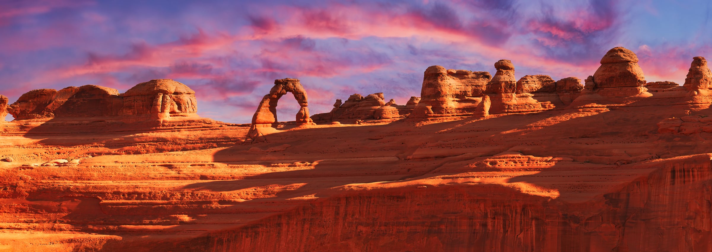 276 megapixels! A very high resolution, large-format VAST photo print of Delicate Arch in Arches National Park at sunset; landscape photograph created by David David in Utah.