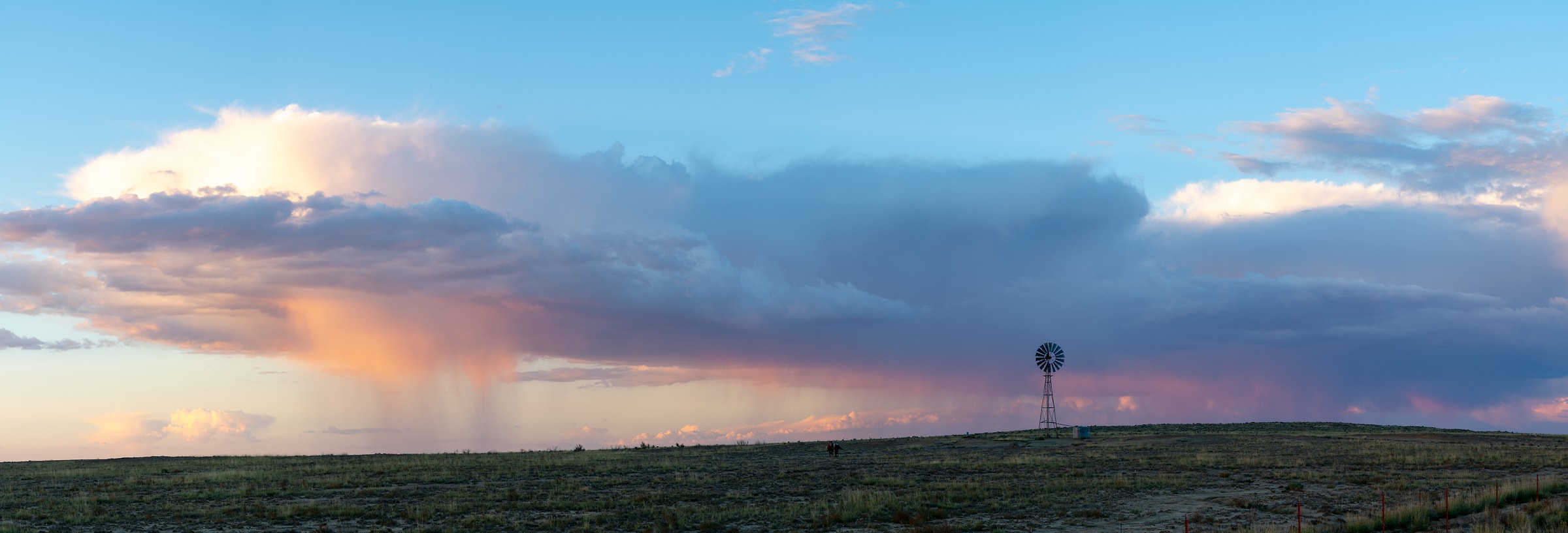 378 megapixels! A very high resolution, large-format VAST photo print of a rural landscape with a windmill and a beautiful sky at sunset; photograph created by Greg Probst in New Mexico.