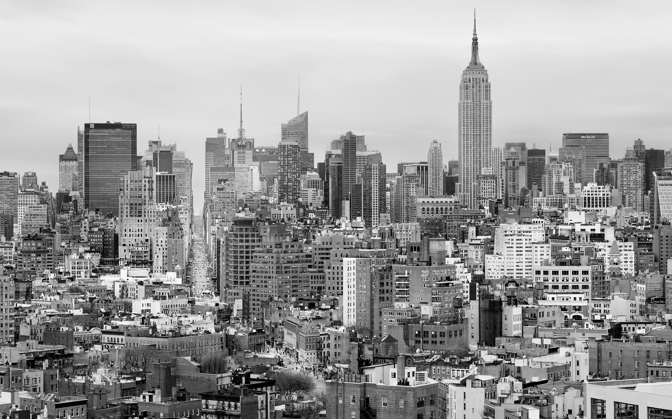 1,133 megapixels! A gray photo print of the New York City skyline; photograph created by Dan Piech in Manhattan, New York City.