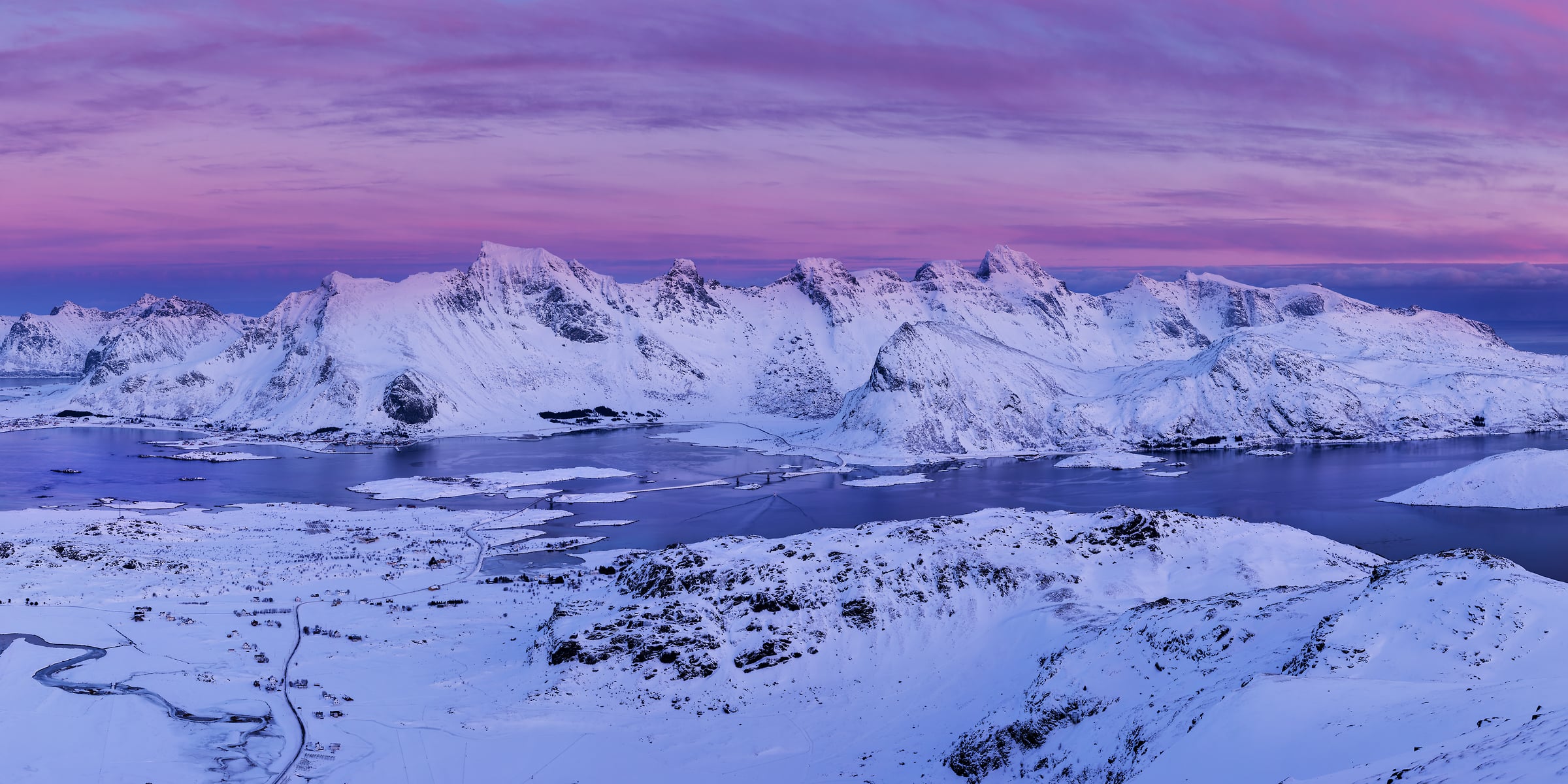 1,040 megapixels! A very high resolution, large-format VAST photo print of a mountain range at sunset; landscape photograph created by Martin Kulhavy from Ryten Mountain, Lofoten, Norway.