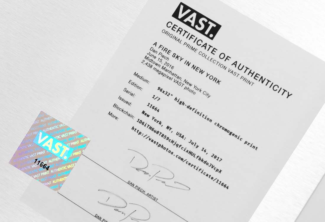 A VAST photo Certificate of Authenticity.