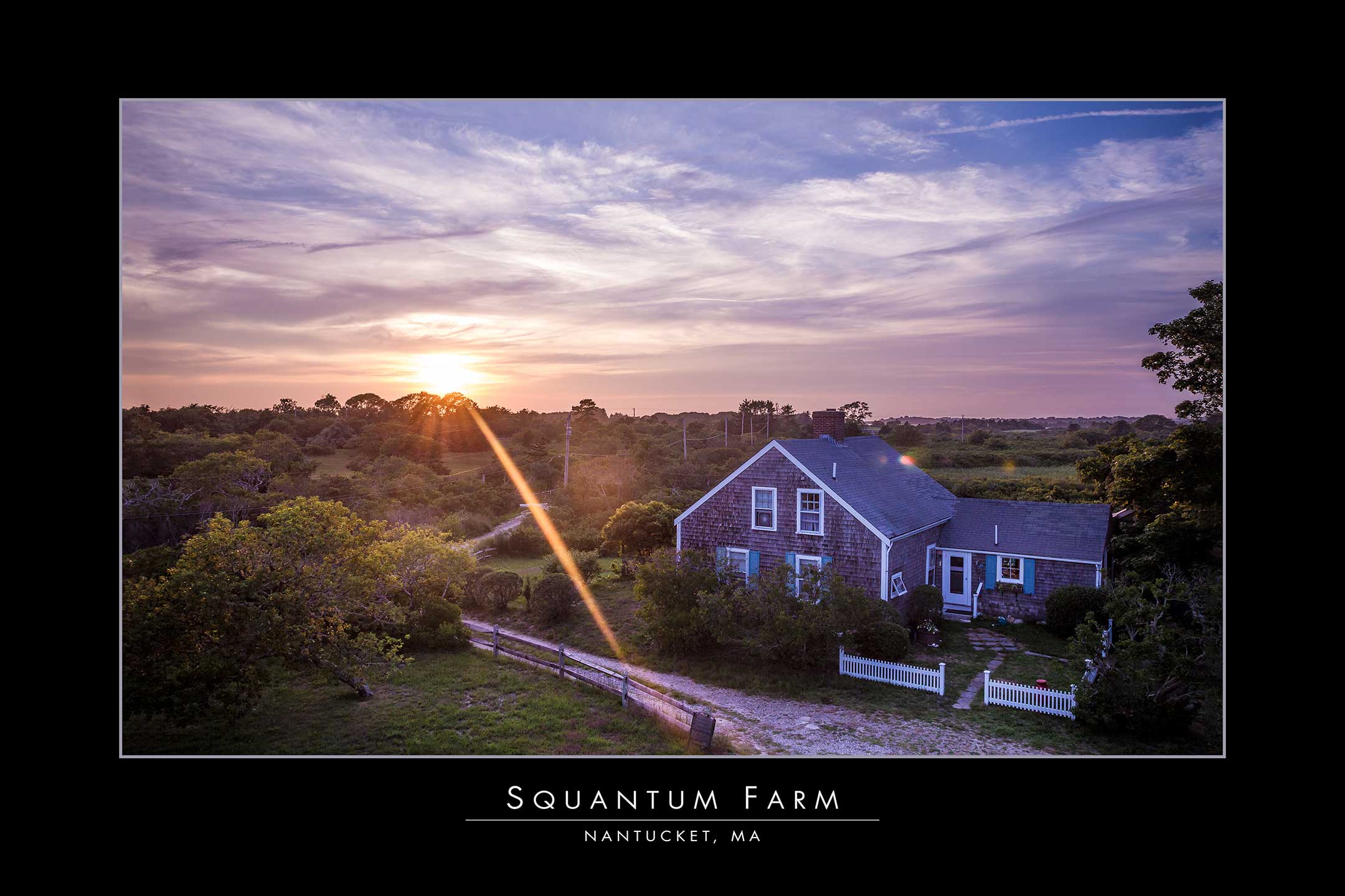 A very high resolution VAST Photo commission of sunset over the moors and a rental house on Nantucket Island in Polpis; created in Cape Cod Massachusetts by Dan Piech.