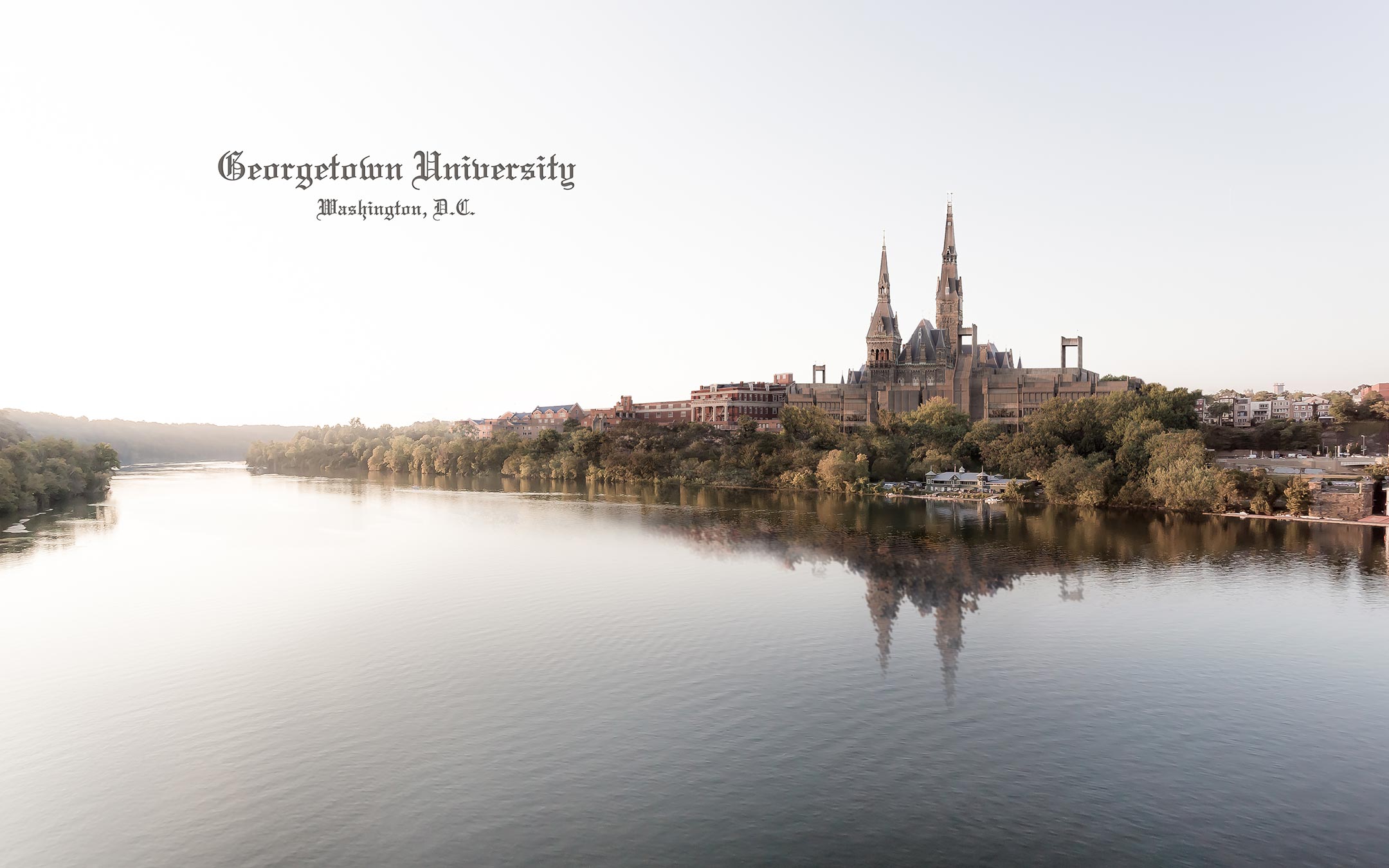 A very high resolution fantasy VAST photo of Georgetown University on the Hudson River; created in Washington, DC by Dan Piech.