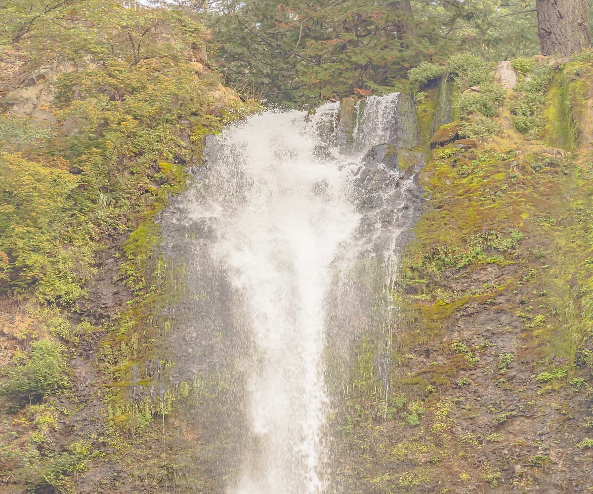 4,604 megapixels! A very high resolution, gigapixel photo of a beautiful waterfall in nature with a bridge over it; VAST photo created by John Freeman of Multnomah Falls in the Columbia River Gorge, Oregon.