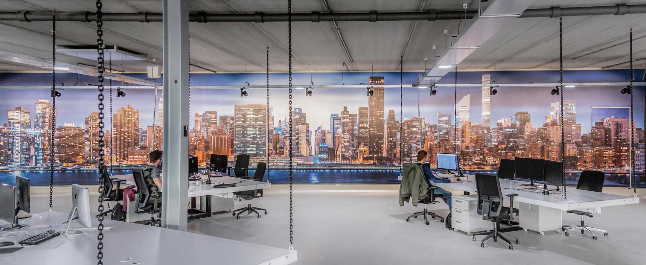 An interior design decor artwork example of a high quality wall mural in an office.